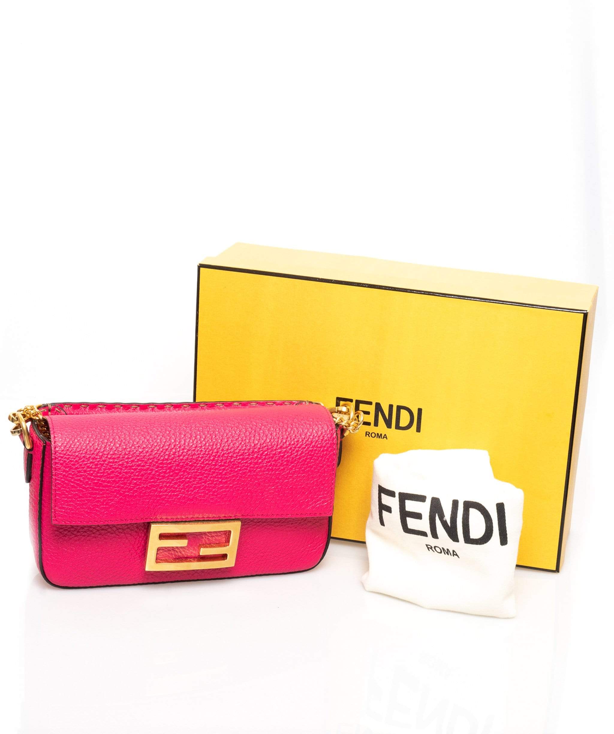 Fendi Fendi Pink Leather Mini Baguette Bag GHW  AGC1021