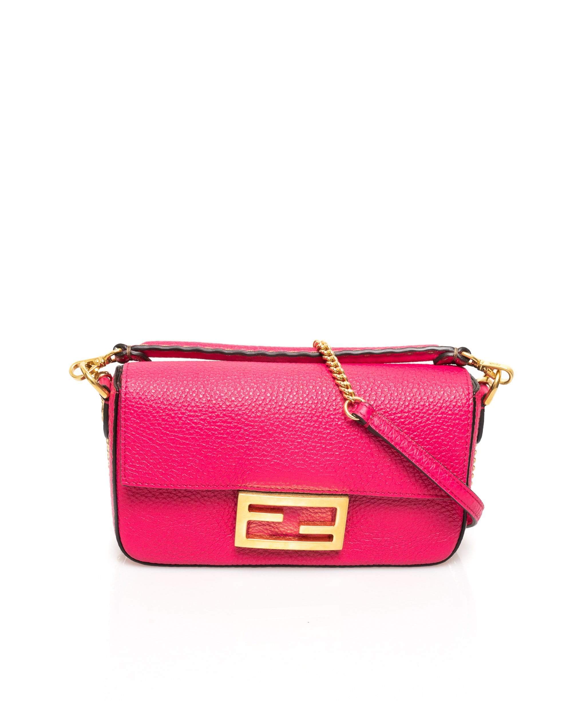 Fendi Fendi Pink Leather Mini Baguette Bag GHW  AGC1021