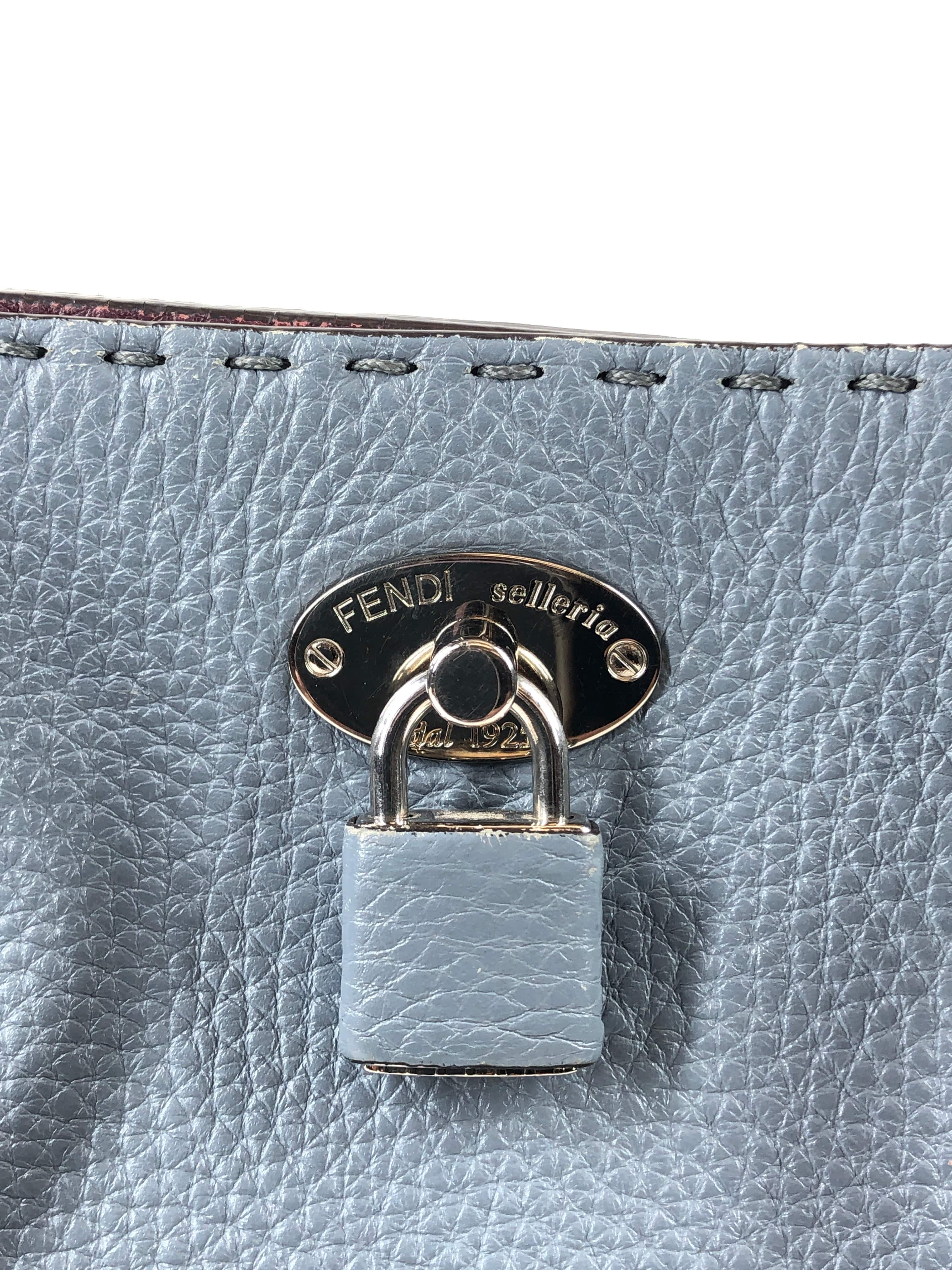 Fendi Fendi Selleria Carla Leather Tote Bag Blue 8bh257 PXL1586