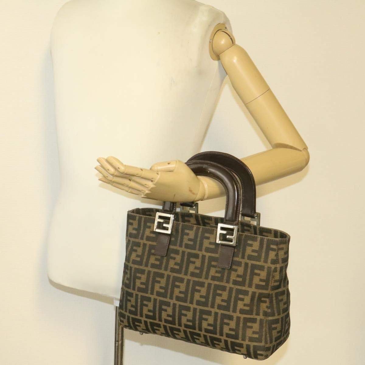 Fendi FENDI Zucca Canvas Hand Bag Brown Black Auth 21469 MW2750