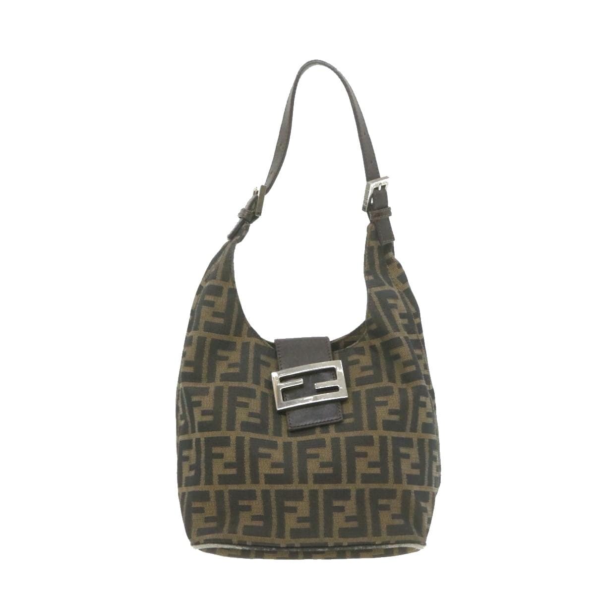 Fendi FENDI Zucca Canvas Mamma Baguette Shoulder Bag Black
 Brown Auth fm252 MW2749