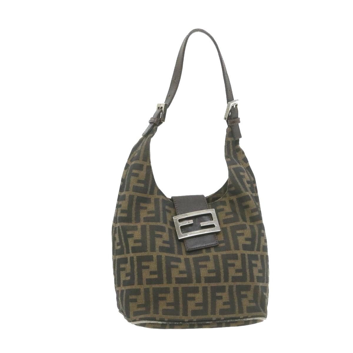 Fendi FENDI Zucca Canvas Mamma Baguette Shoulder Bag Black
 Brown Auth fm252 MW2749