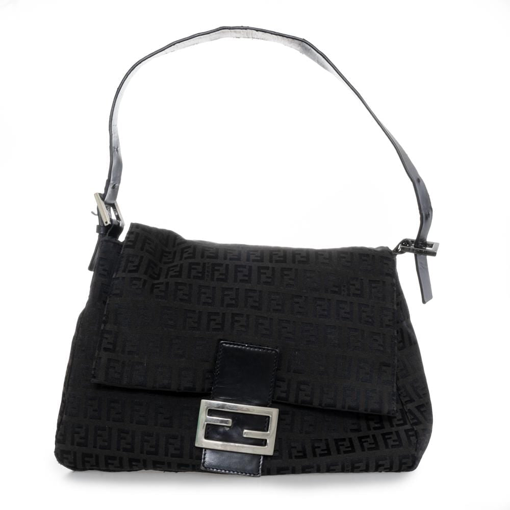 Fendi FENDI Zucchino Canvas Mamma Baguette Shoulder Bag Black MW2331