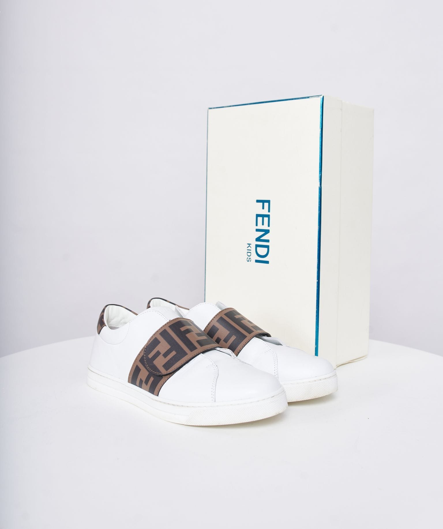 Fendi Fendi Kids Zucca White Leather Trainers CW6585