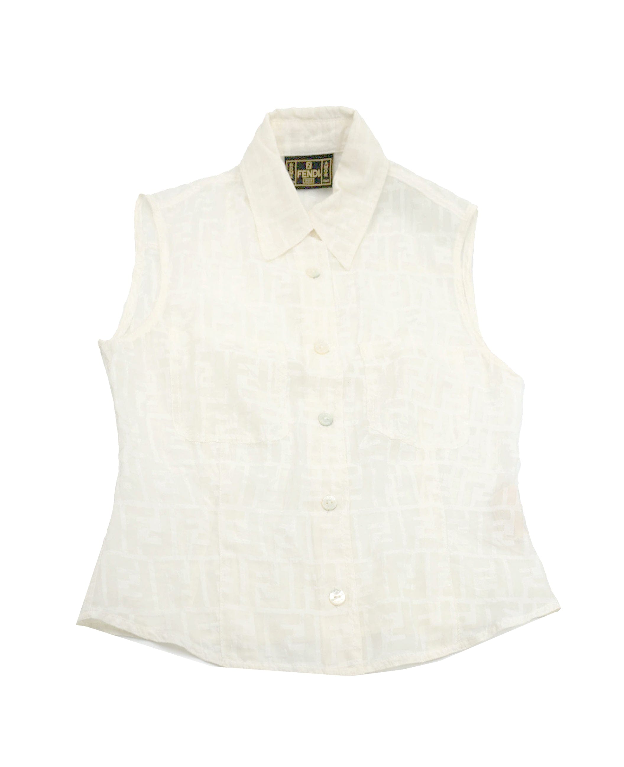 Fendi Fendi Zucca See-Through Shirt Sleeveless White ASL4674