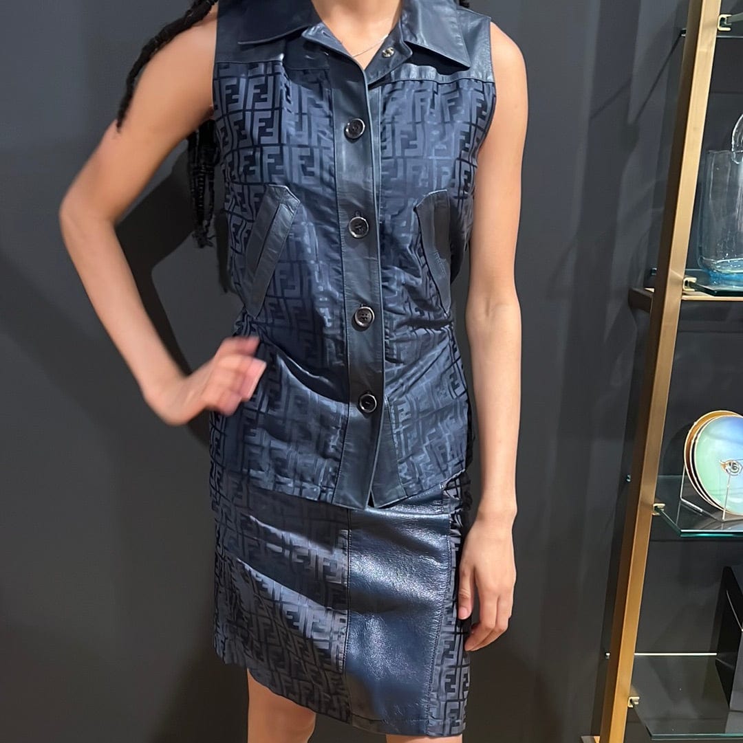 Fendi Fendi Zucca Vest & Skirt Suit Navy ASL5945