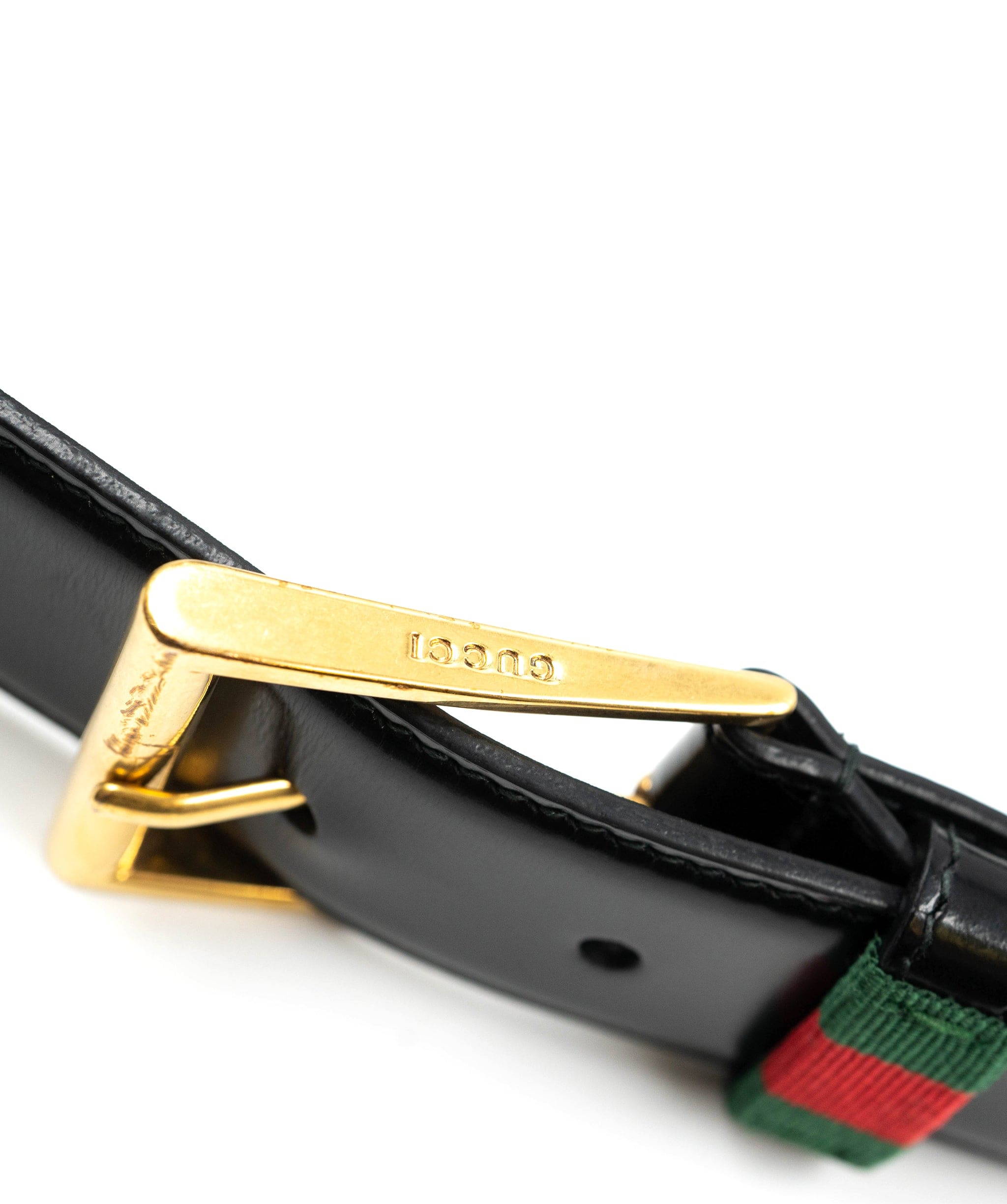 Gucci Gucci Black Leather Belt with Red and Green Stripe - ADL1826