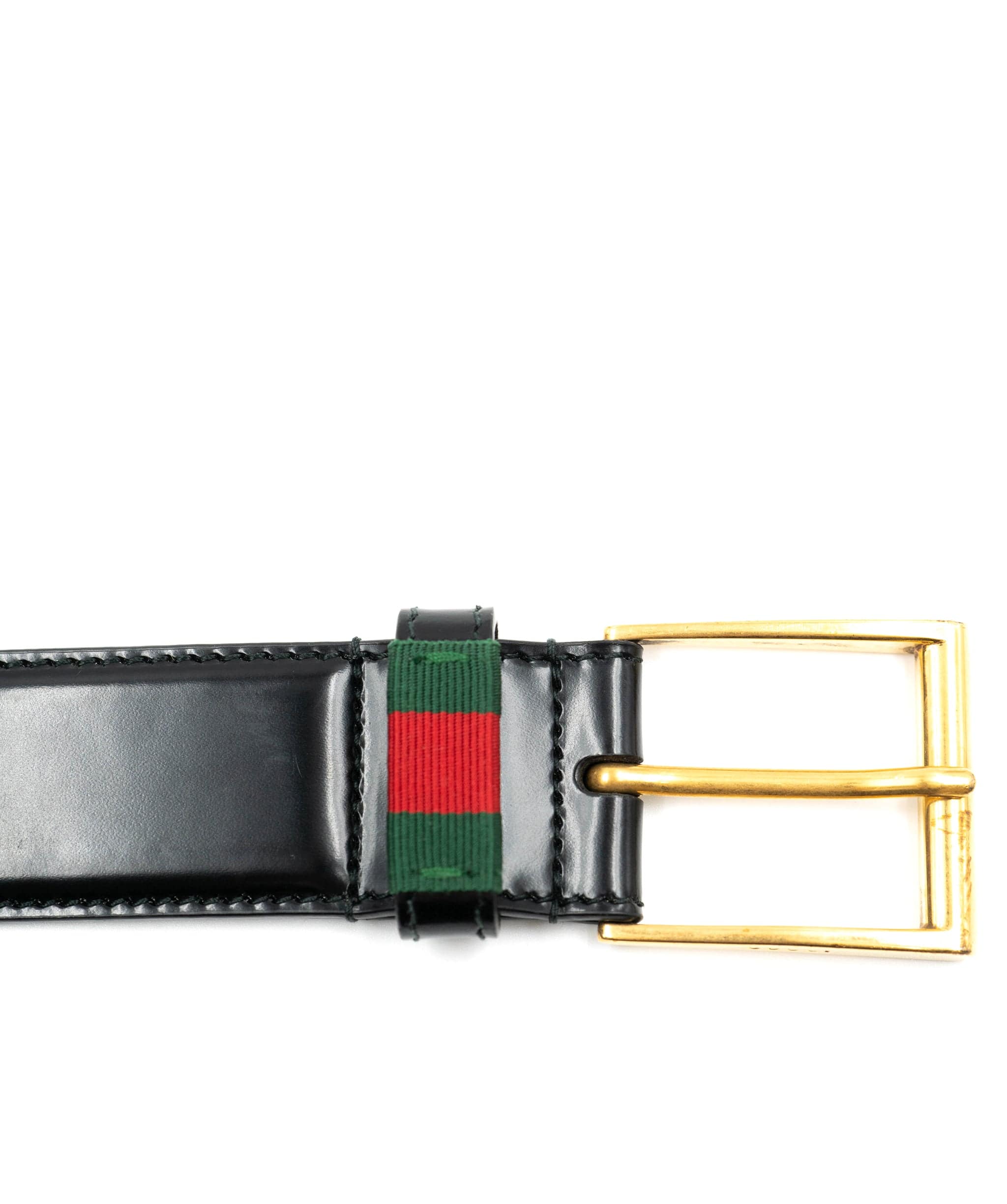 Gucci Gucci Black Leather Belt with Red and Green Stripe - ADL1826