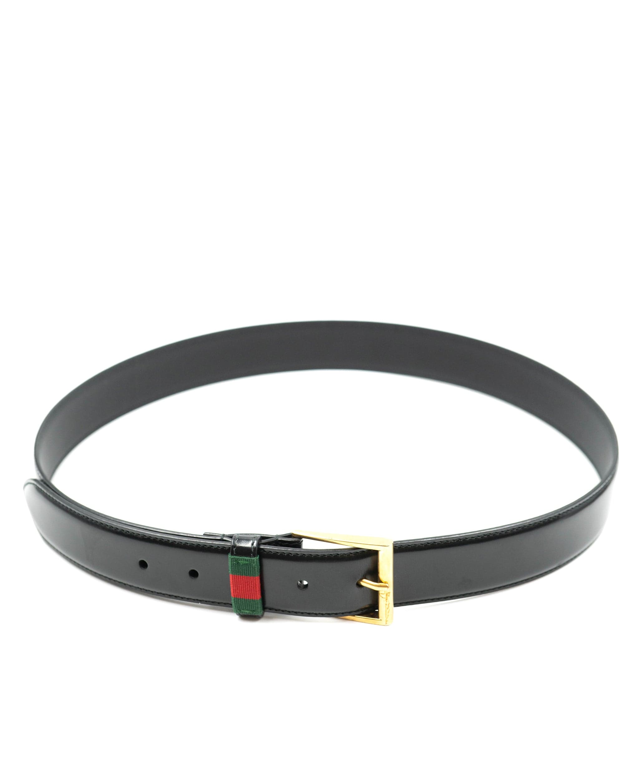 Gucci Gucci Black Leather Belt with Red and Green Stripe - ADL1826