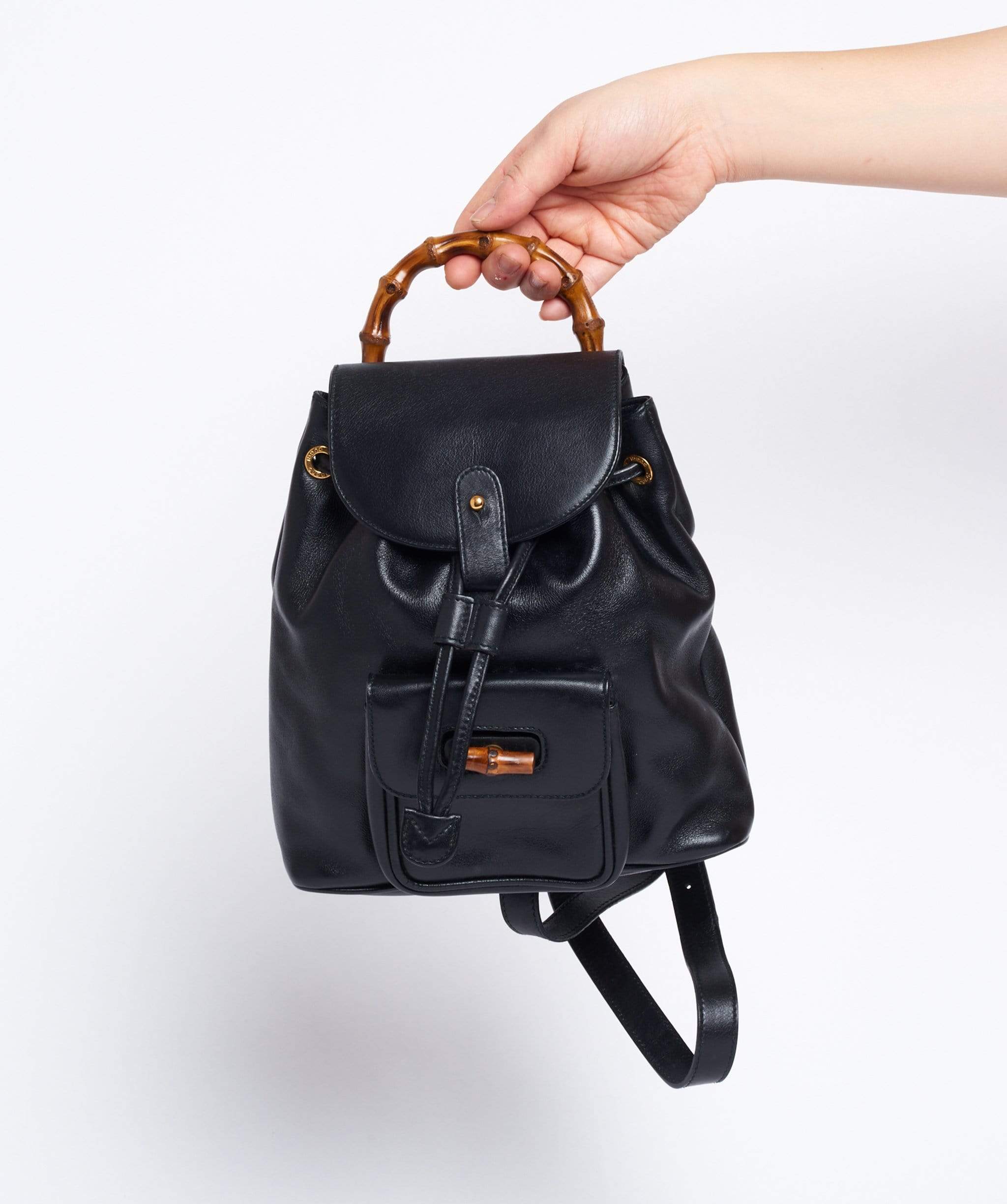 Gucci GUCCI Bamboo Mini Black Leather Backpack