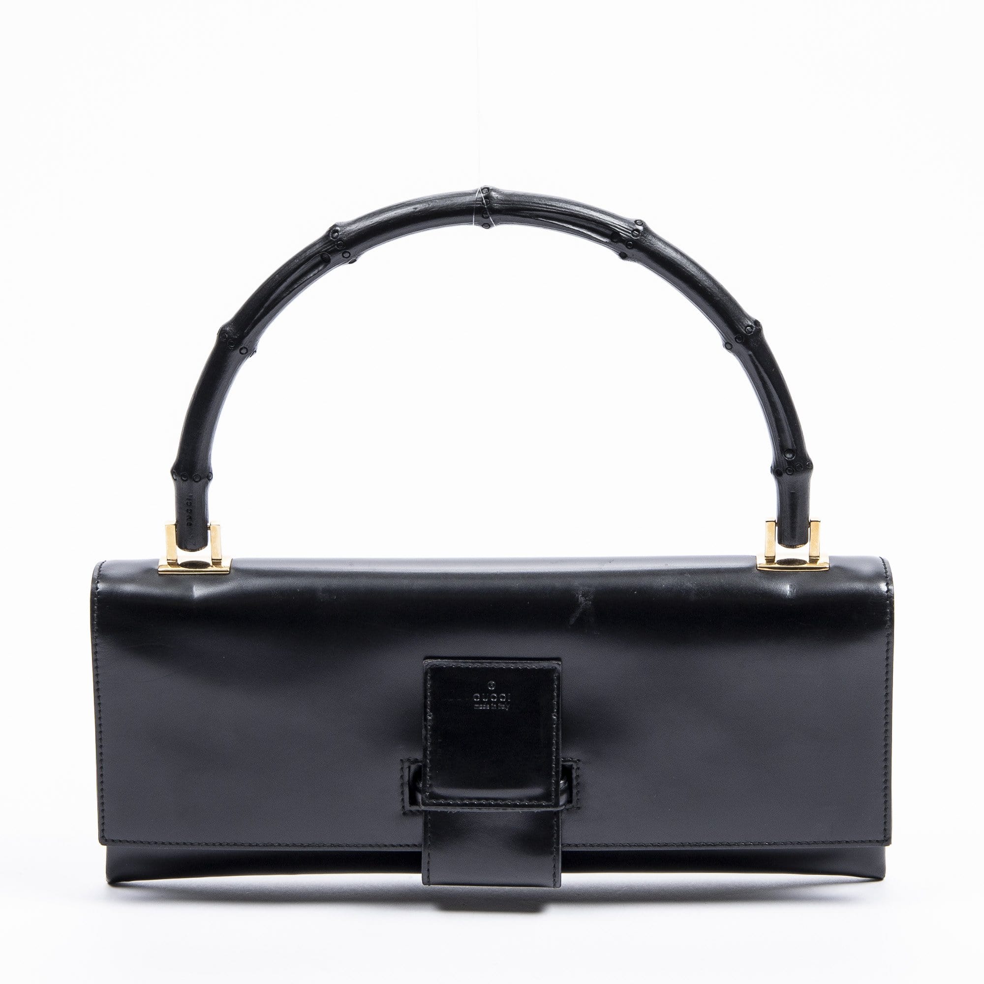 Gucci Gucci Bamboo Top Handle Flap Clutch Black Calf Shoulder Bag - AWL1937