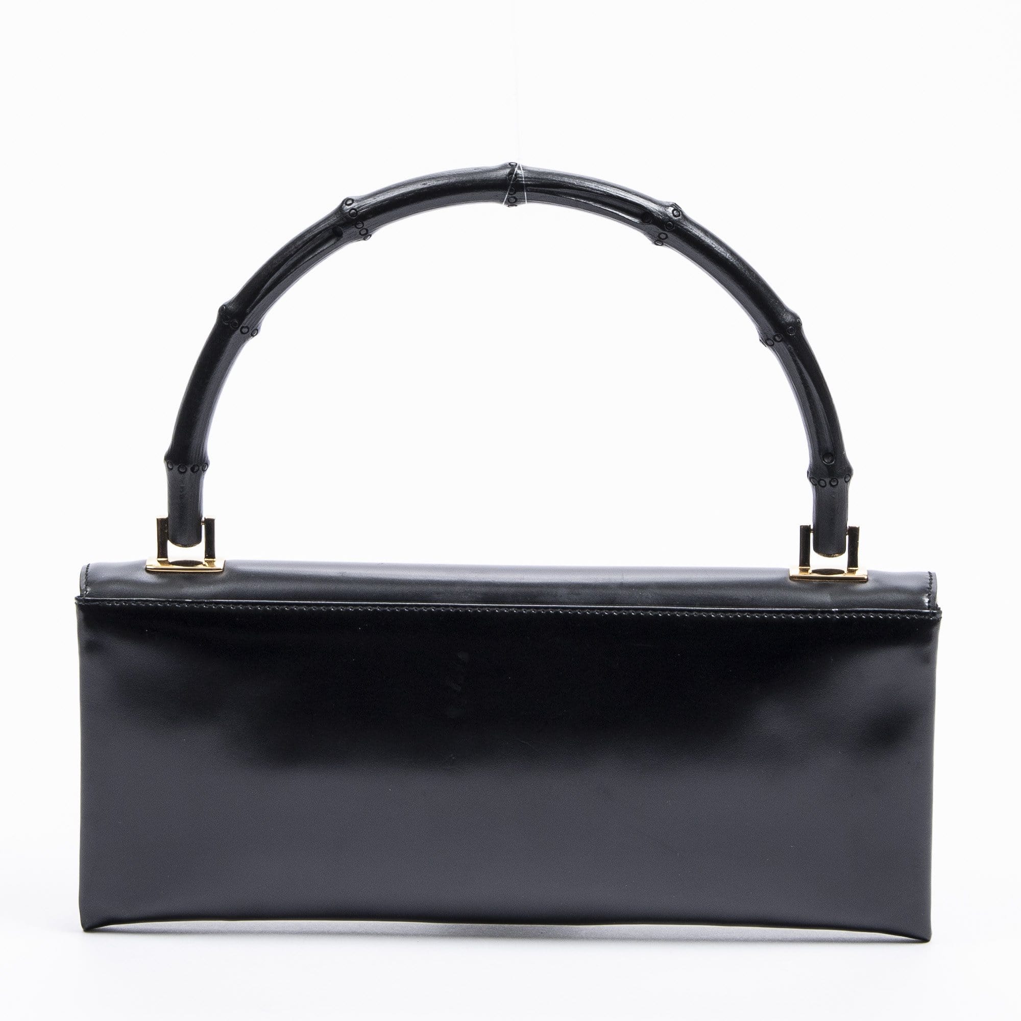 Gucci Gucci Bamboo Top Handle Flap Clutch Black Calf Shoulder Bag - AWL1937