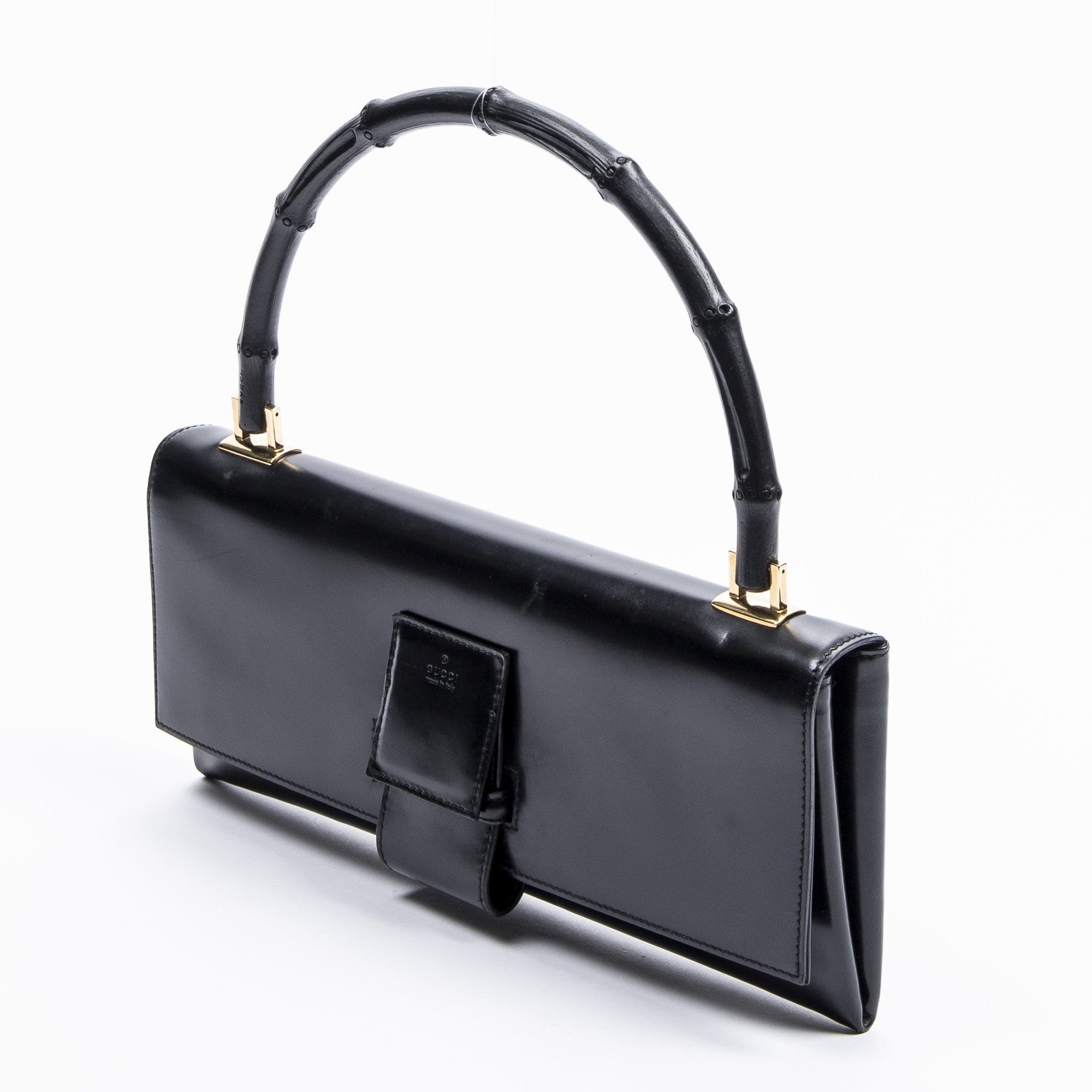 Gucci Gucci Bamboo Top Handle Flap Clutch Black Calf Shoulder Bag - AWL1937