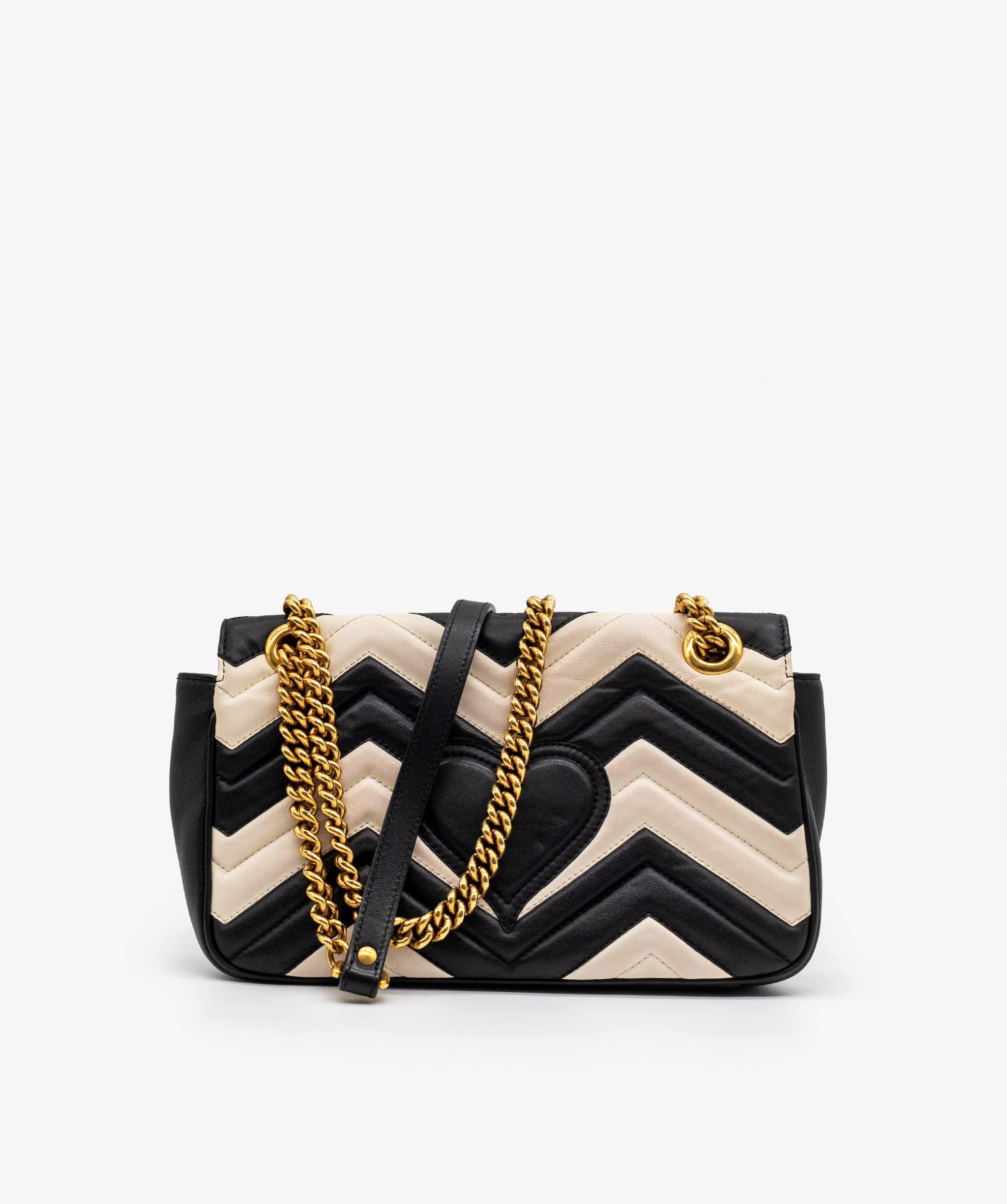 Gucci Gucci Black and White Marmont Chevron Shoulder Bag RJL1052