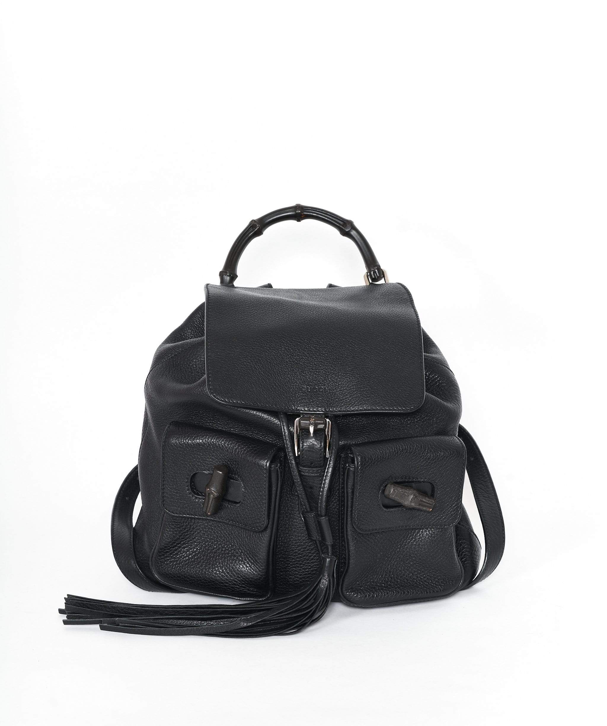 Gucci Gucci black bamboo leather backpack