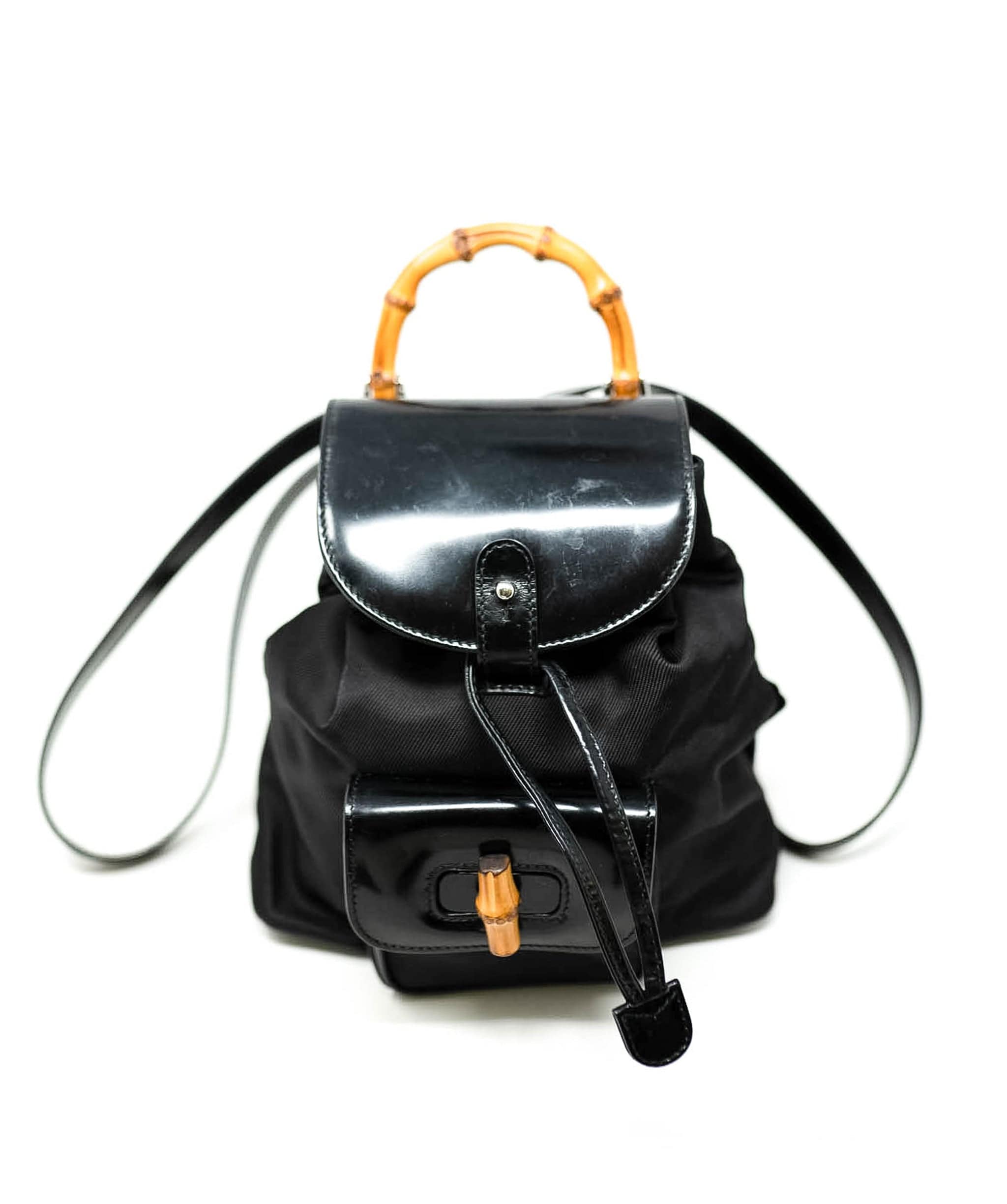 Gucci Gucci Black Leather & Canvas Bamboo Backpack - AGL1931