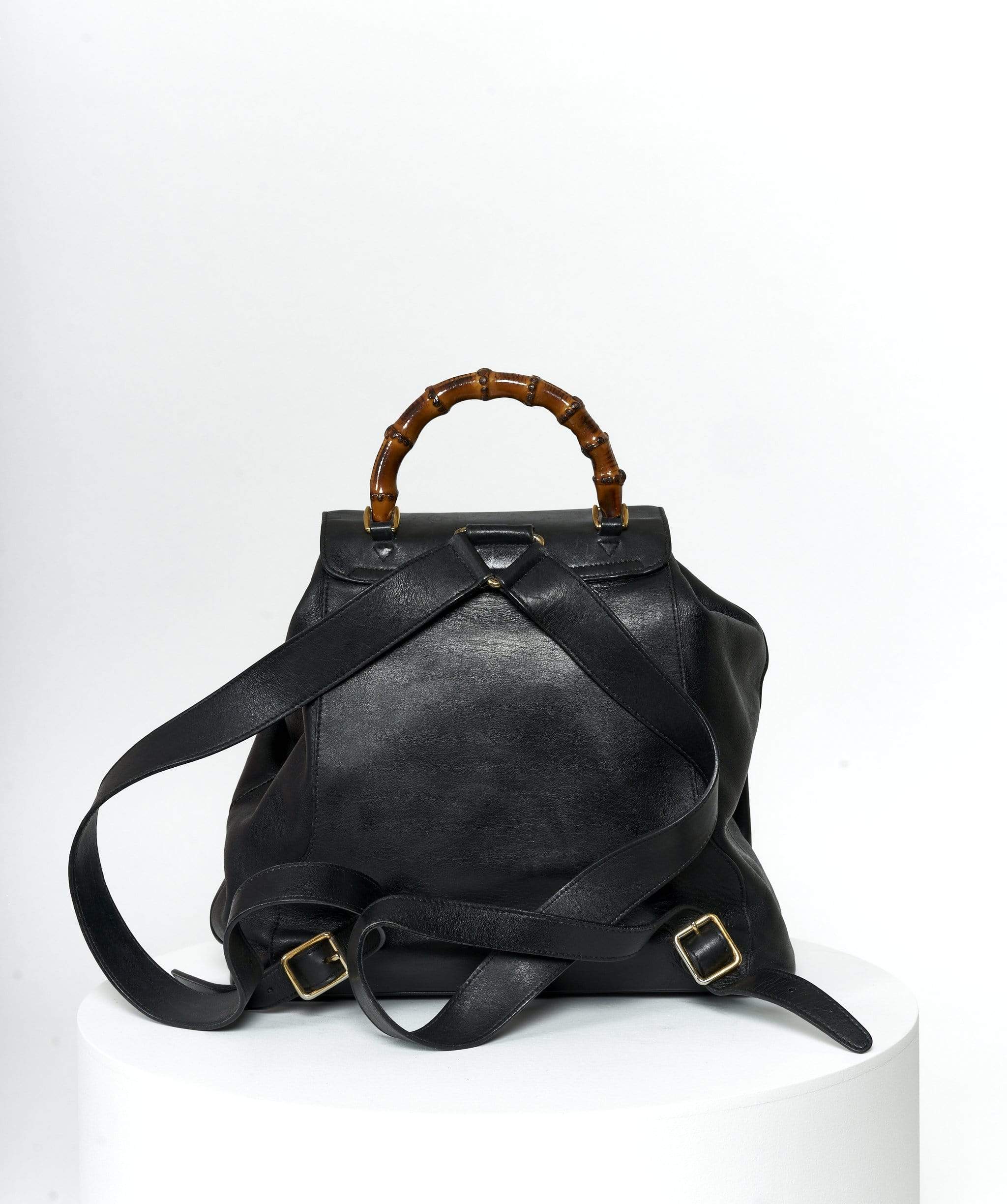 Gucci GUCCI Black Leather Large Bamboo Backpack