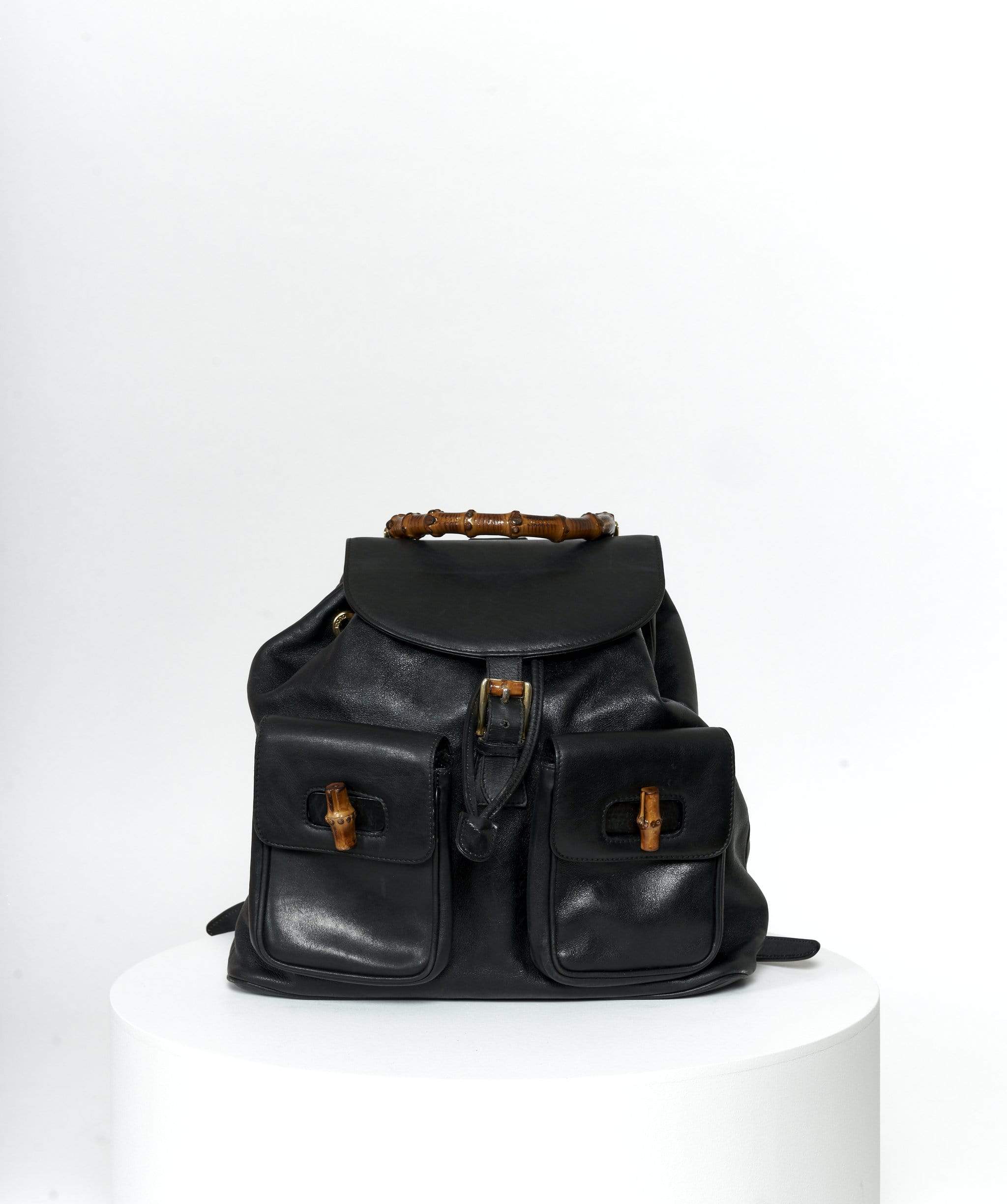 Gucci GUCCI Black Leather Large Bamboo Backpack