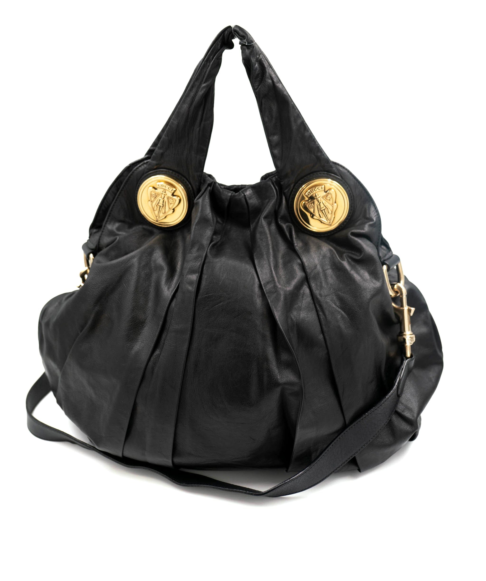 Gucci Gucci Black Leather Tote Bag Gold Hardware AGC1364