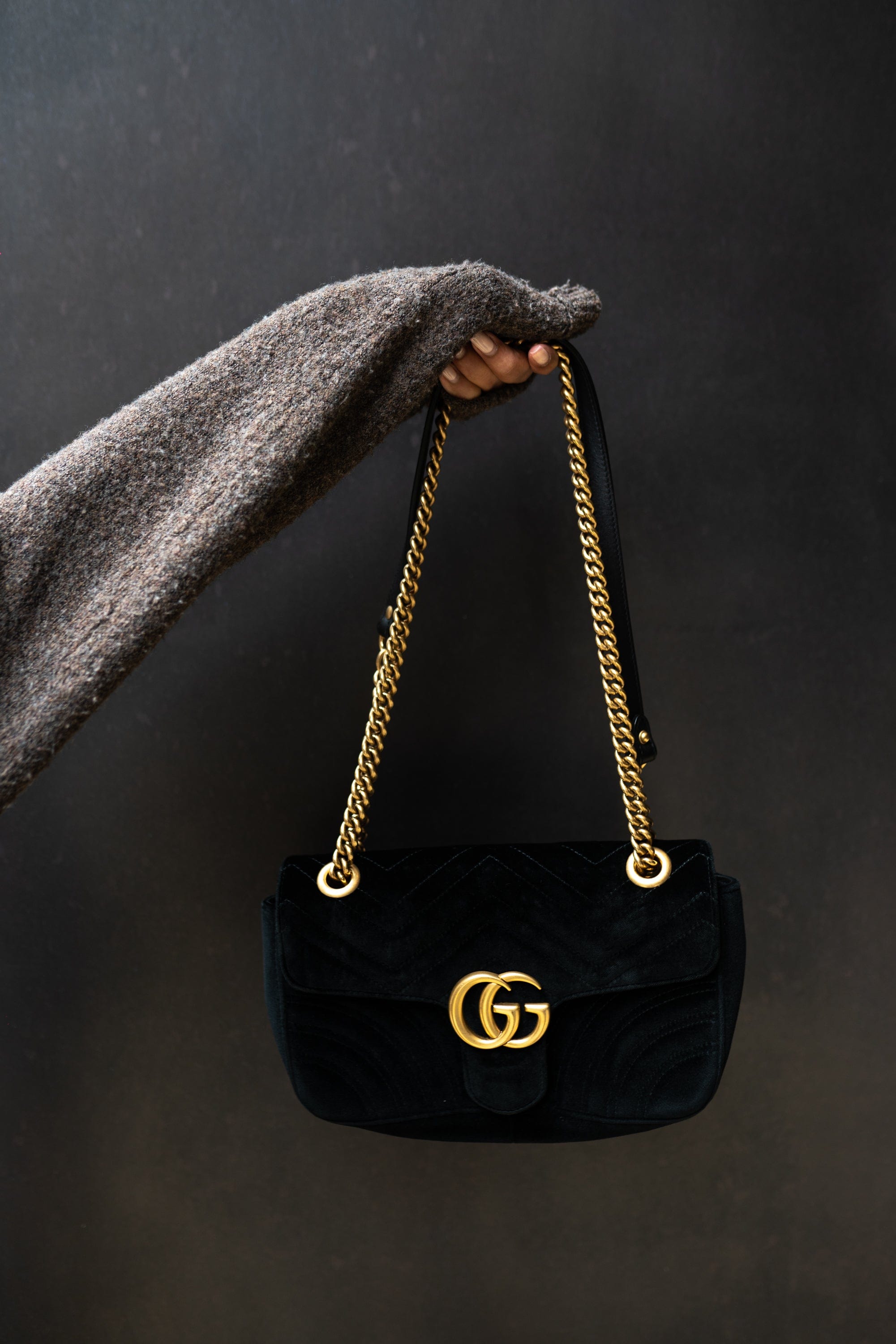 Gucci Gucci Black Velvet Marmont Bag GHW - AGL1757