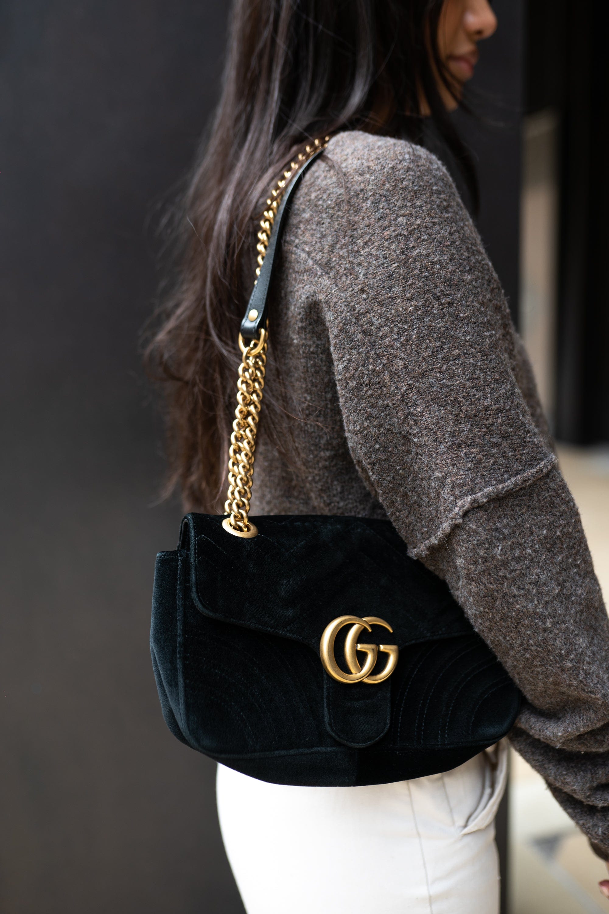 Gucci Gucci Black Velvet Marmont Bag GHW - AGL1757