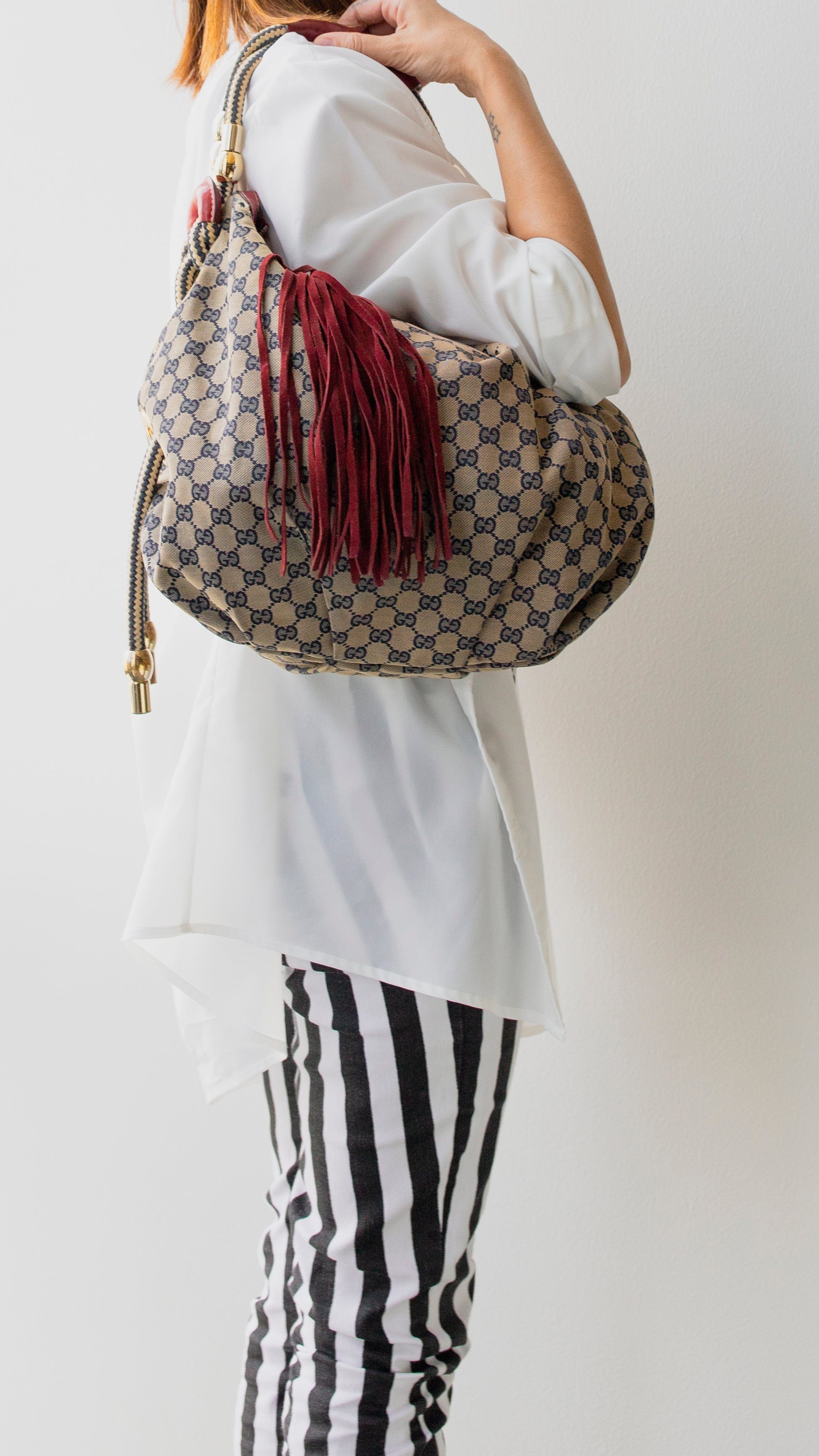 Gucci Gucci Canvas Hobo Bag With Tassel RJL1723