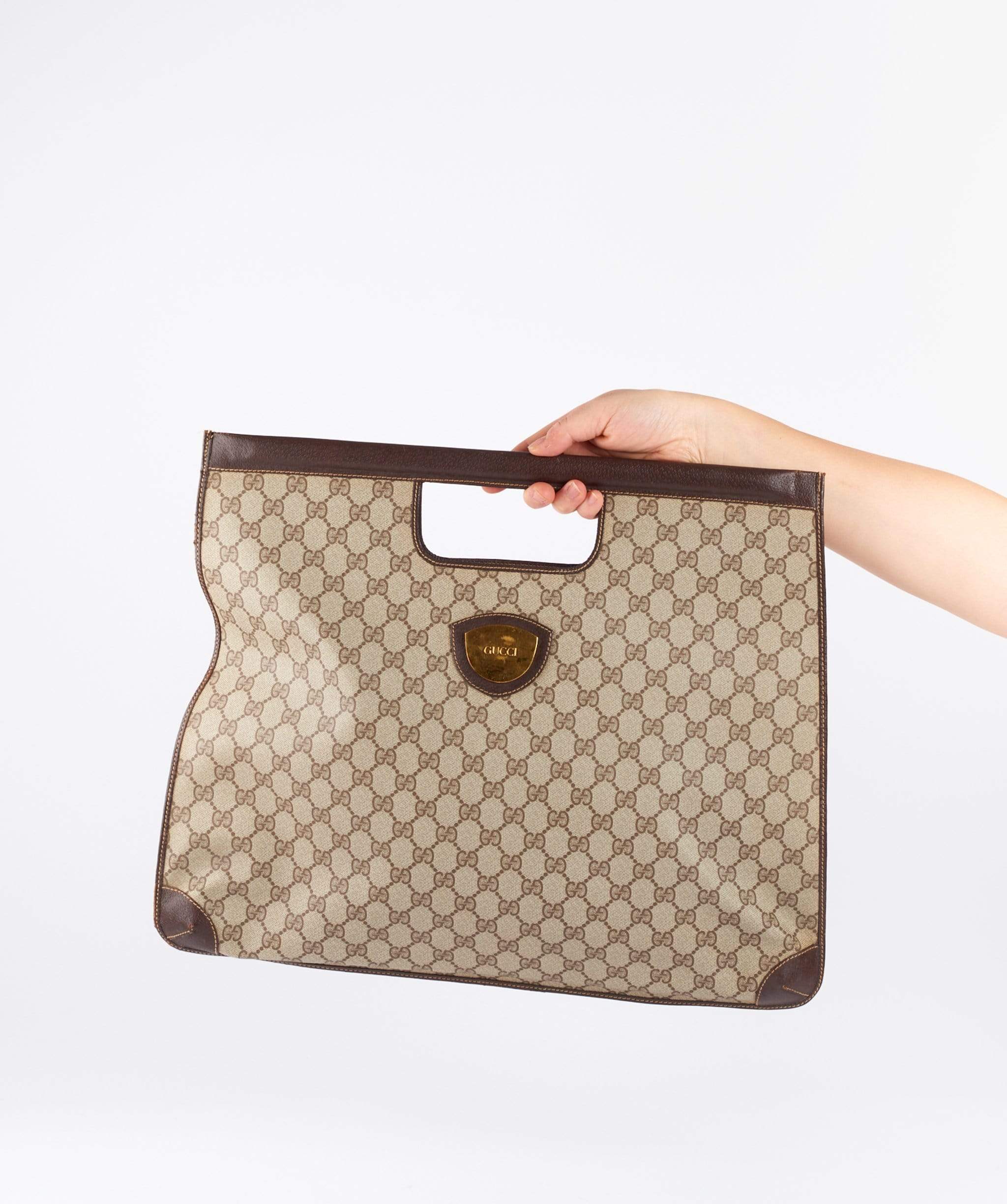 Gucci GUCCI GG Canvas Flat Hand Bag PVC Leather