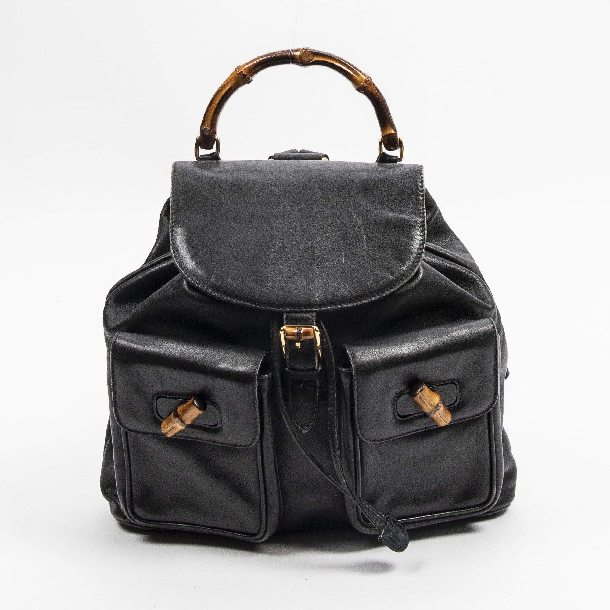 Gucci Gucci Large Bamboo Black Leather Backpack  - AWL1939