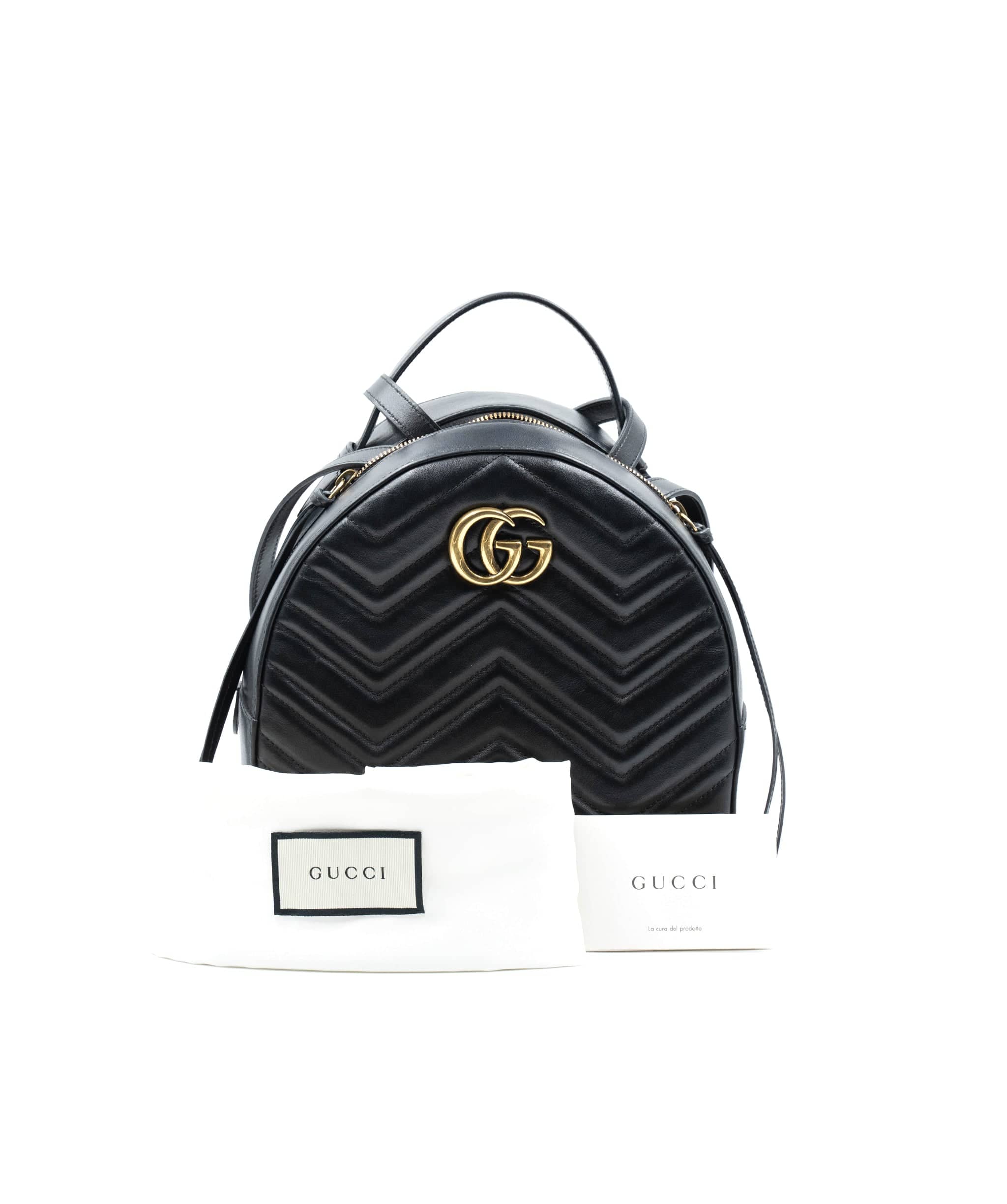 Gucci Gucci Marmont chevron backpack in black leather, GHW (Sabrina brought it) - AGL2175