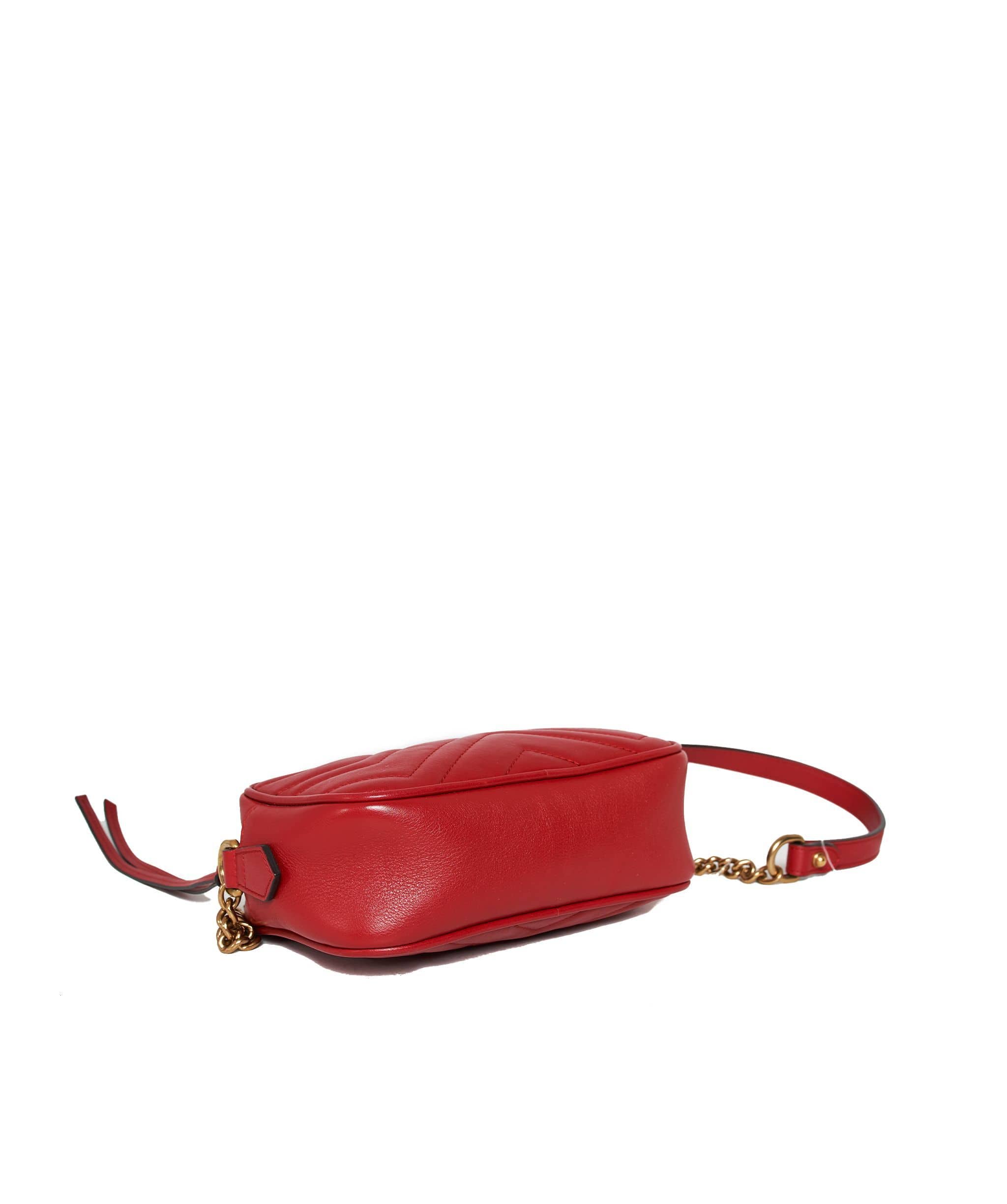 Gucci Gucci Marmont Small Red Leather Crossbody Bag GHW  AGC1004