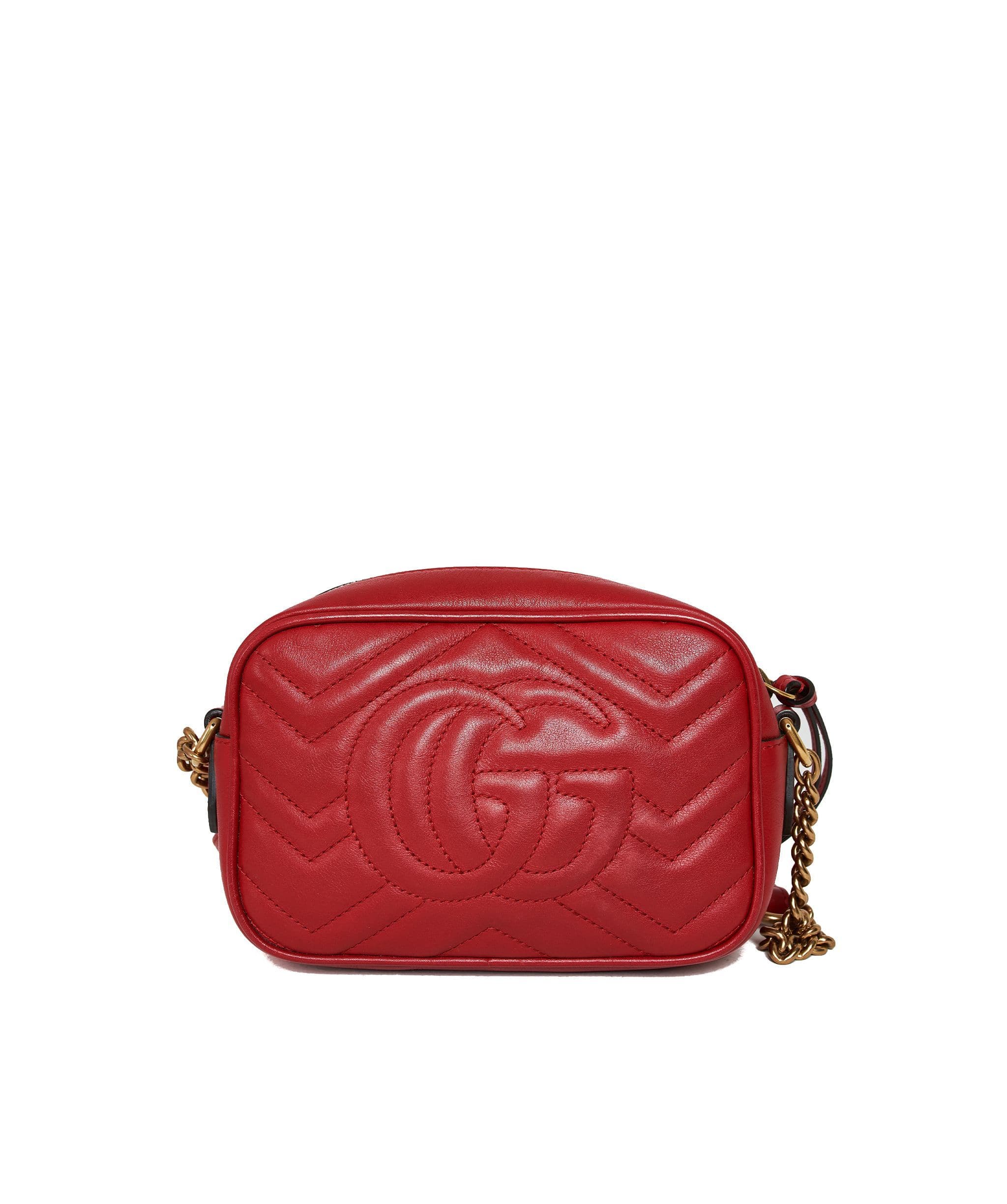 Gucci Gucci Marmont Small Red Leather Crossbody Bag GHW  AGC1004