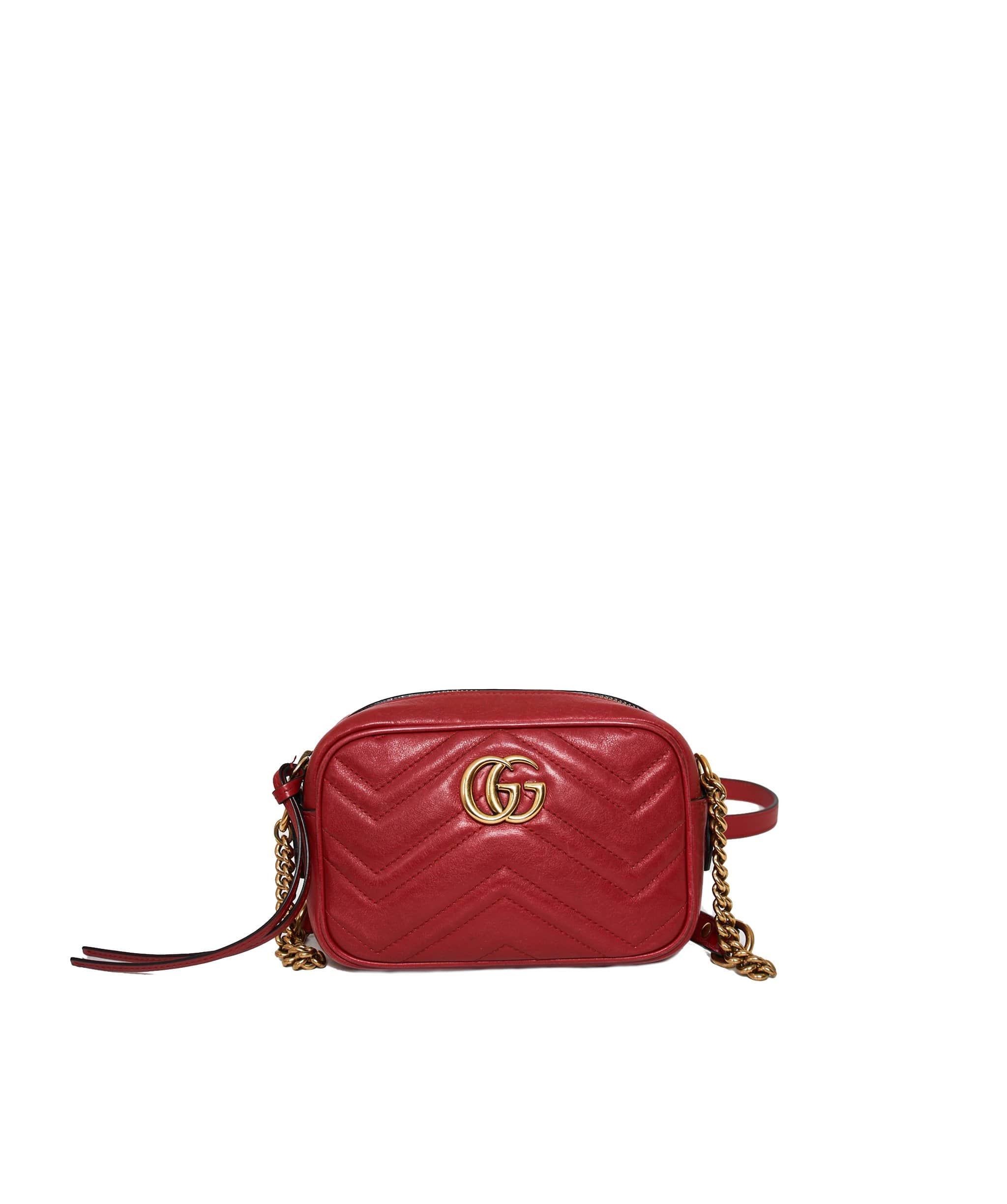 Gucci Gucci Red Leather Marmont Crossbody Bag GHW  AGL1135