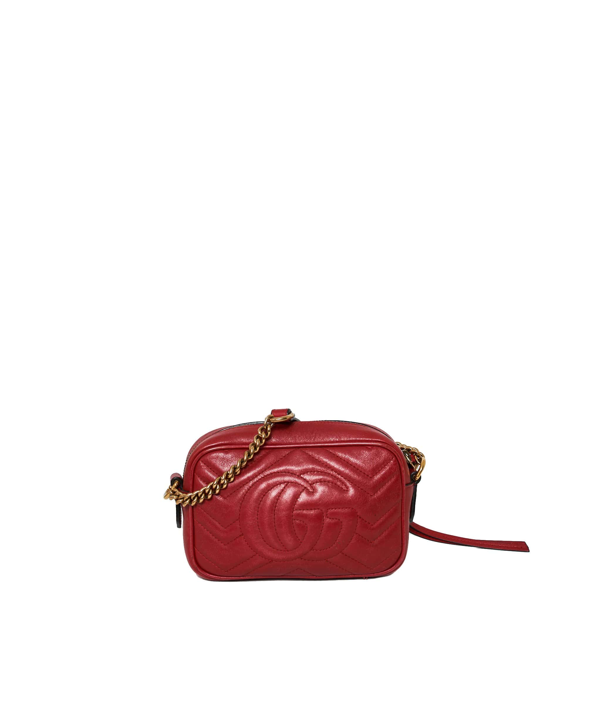 Gucci Gucci Red Leather Marmont Crossbody Bag GHW  AGL1135