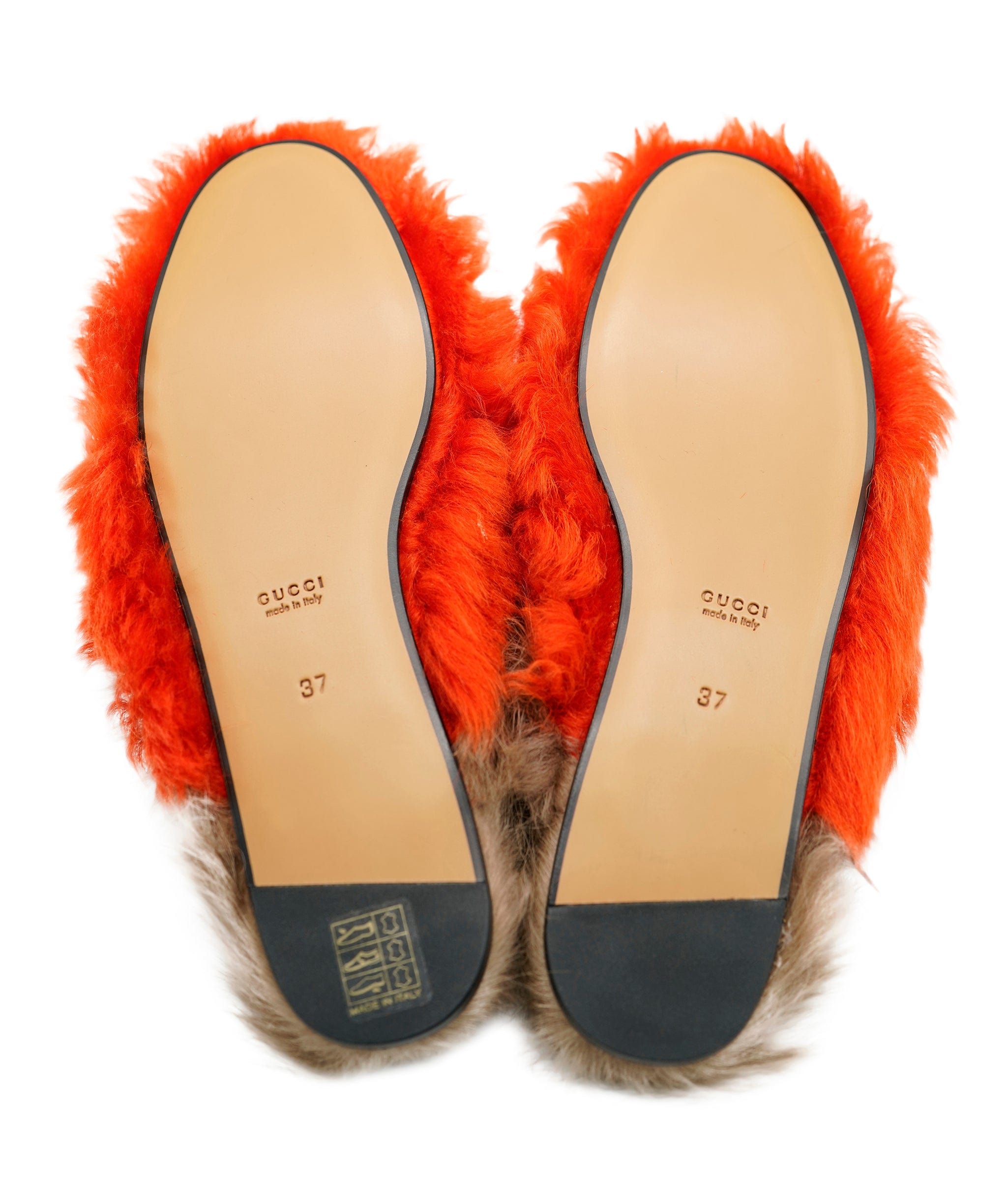 Gucci Gucci Orange Faux Shearling Loafers ALC0243