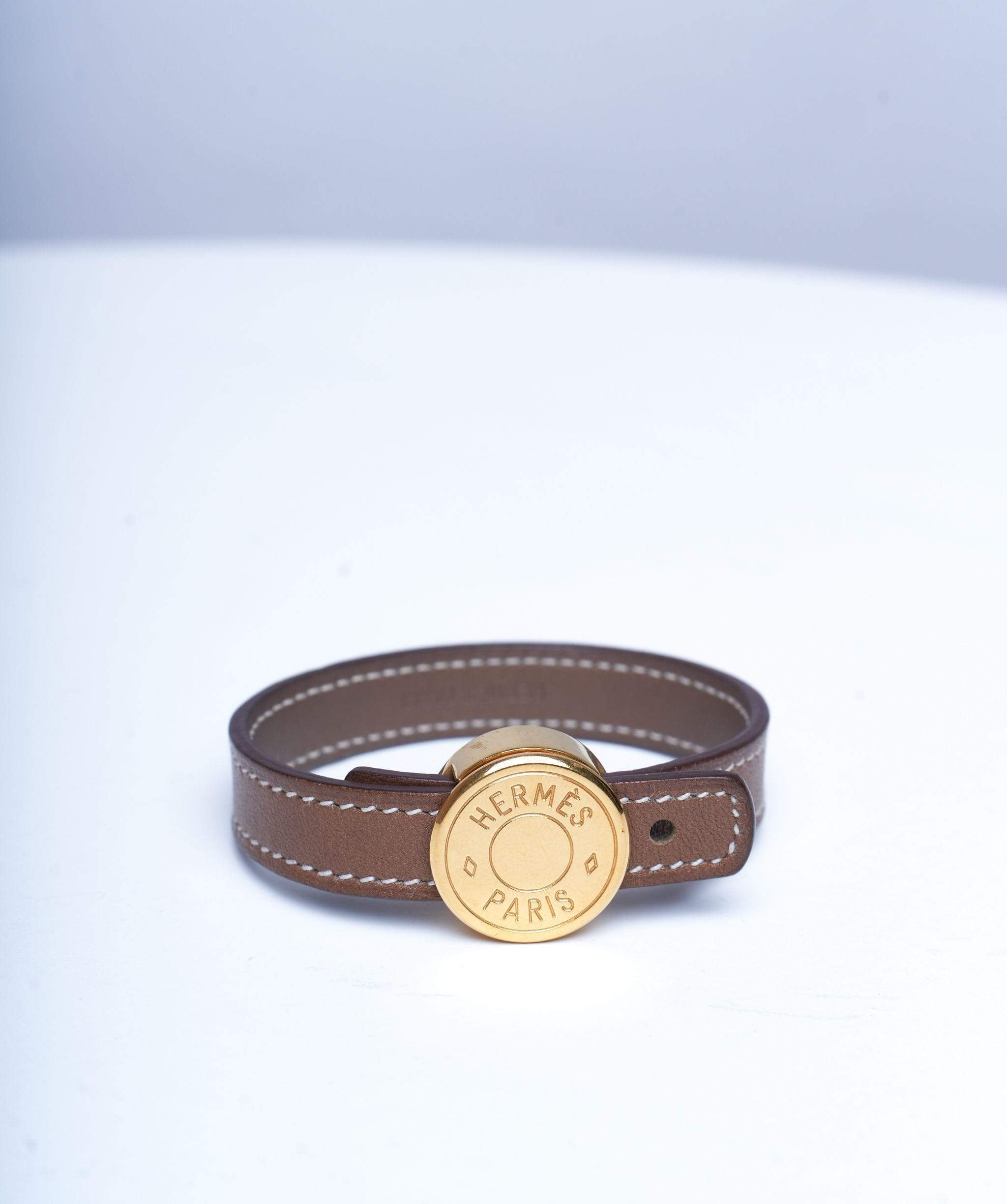 Hermès Hermes Etoupe Leather Bracelet GHW