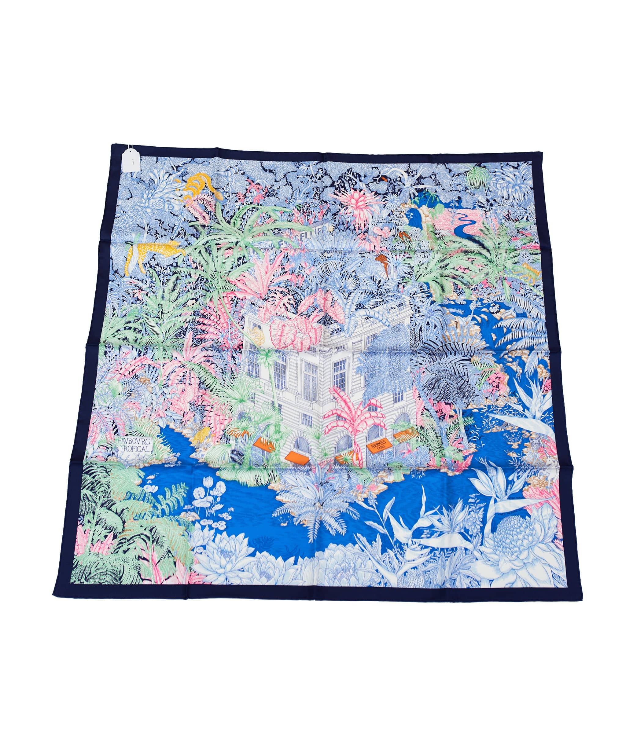 Hermès Hermès Fabourg Tropical Scarf Blue Jean/Vert (Dark Blue)