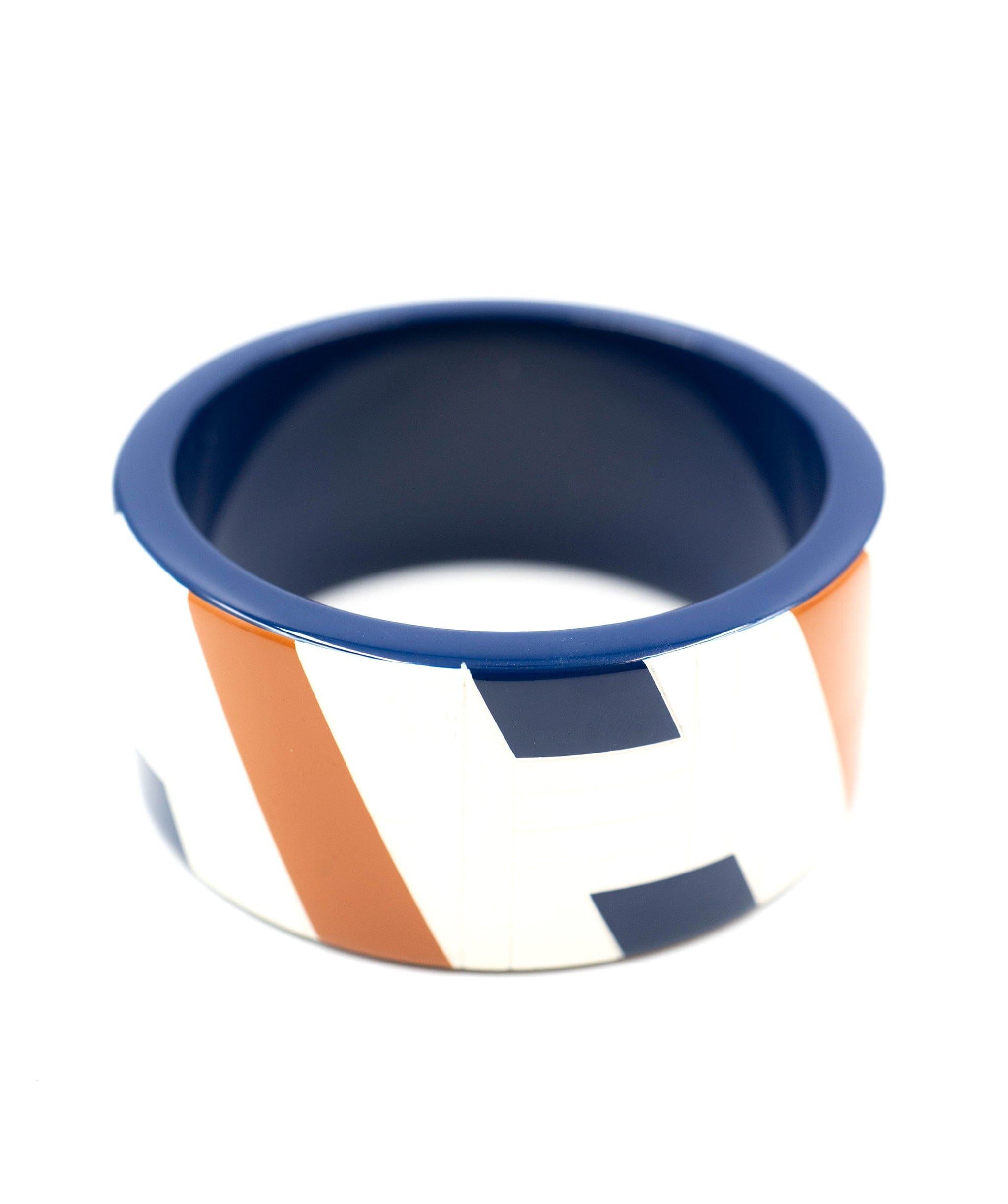 Hermès Hermès H White/Brown/Navy Blue Acrylic Bangle - AWL2323