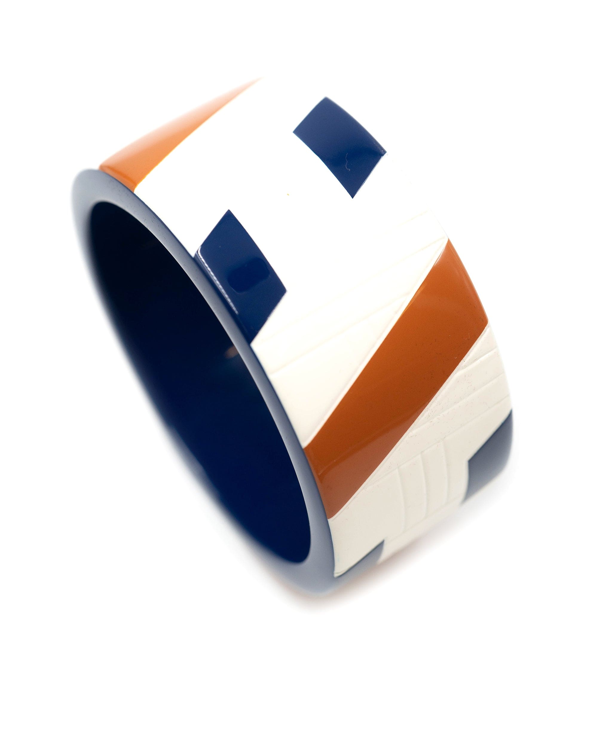 Hermès Hermès H White/Brown/Navy Blue Acrylic Bangle - AWL2323