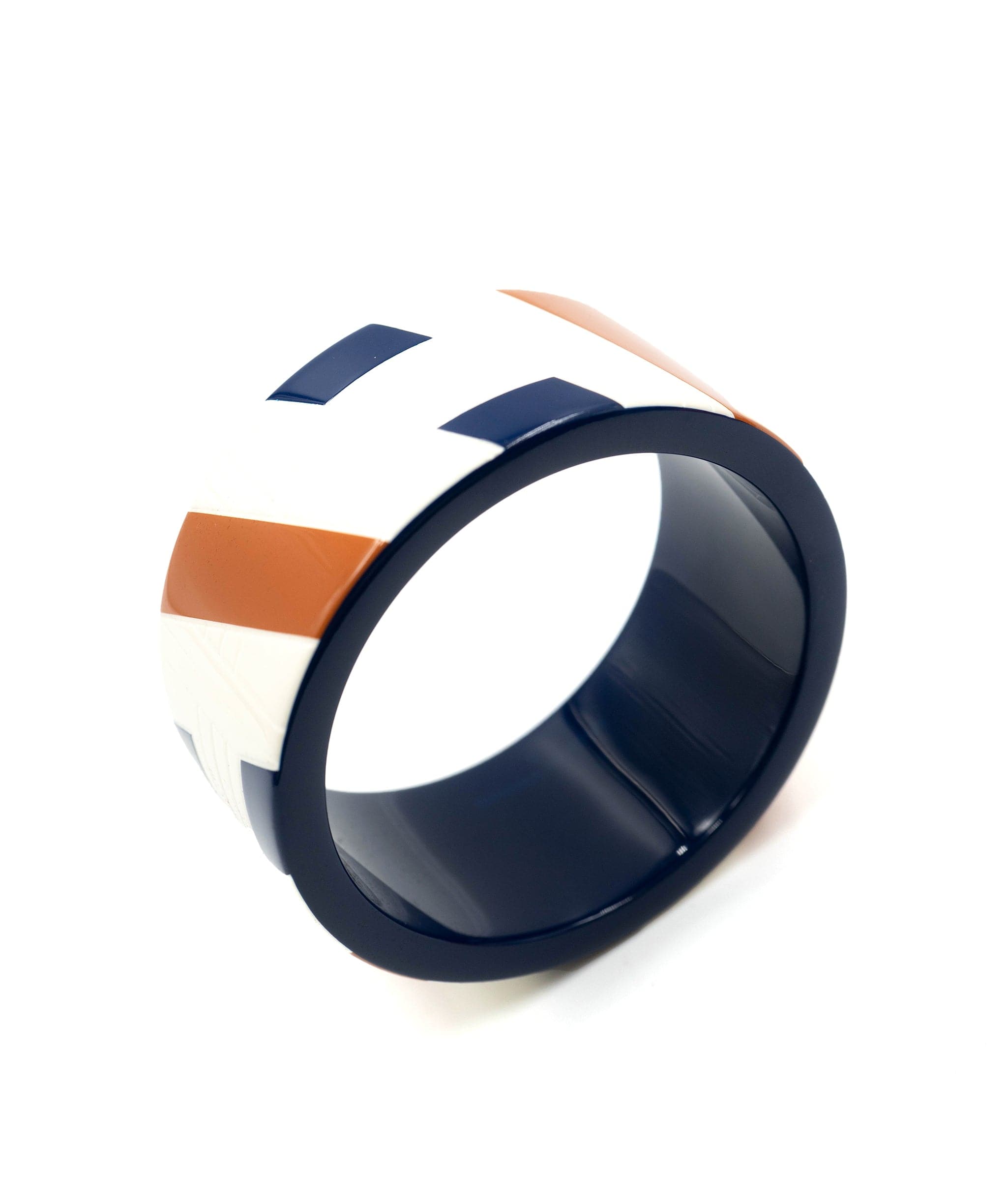 Hermès Hermès H White/Brown/Navy Blue Acrylic Bangle - AWL2323