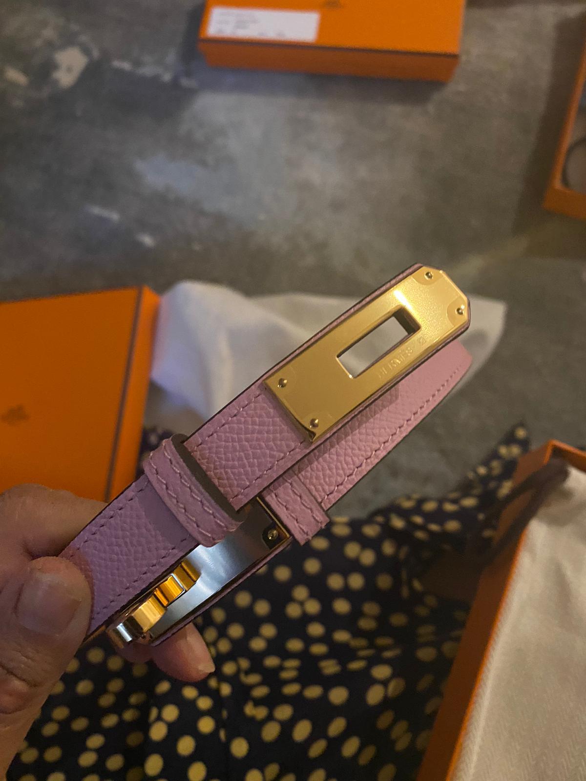 Hermès Hermès Ladies Kelly Belt Gold/ Mauve Sylvestre Epsom GHW