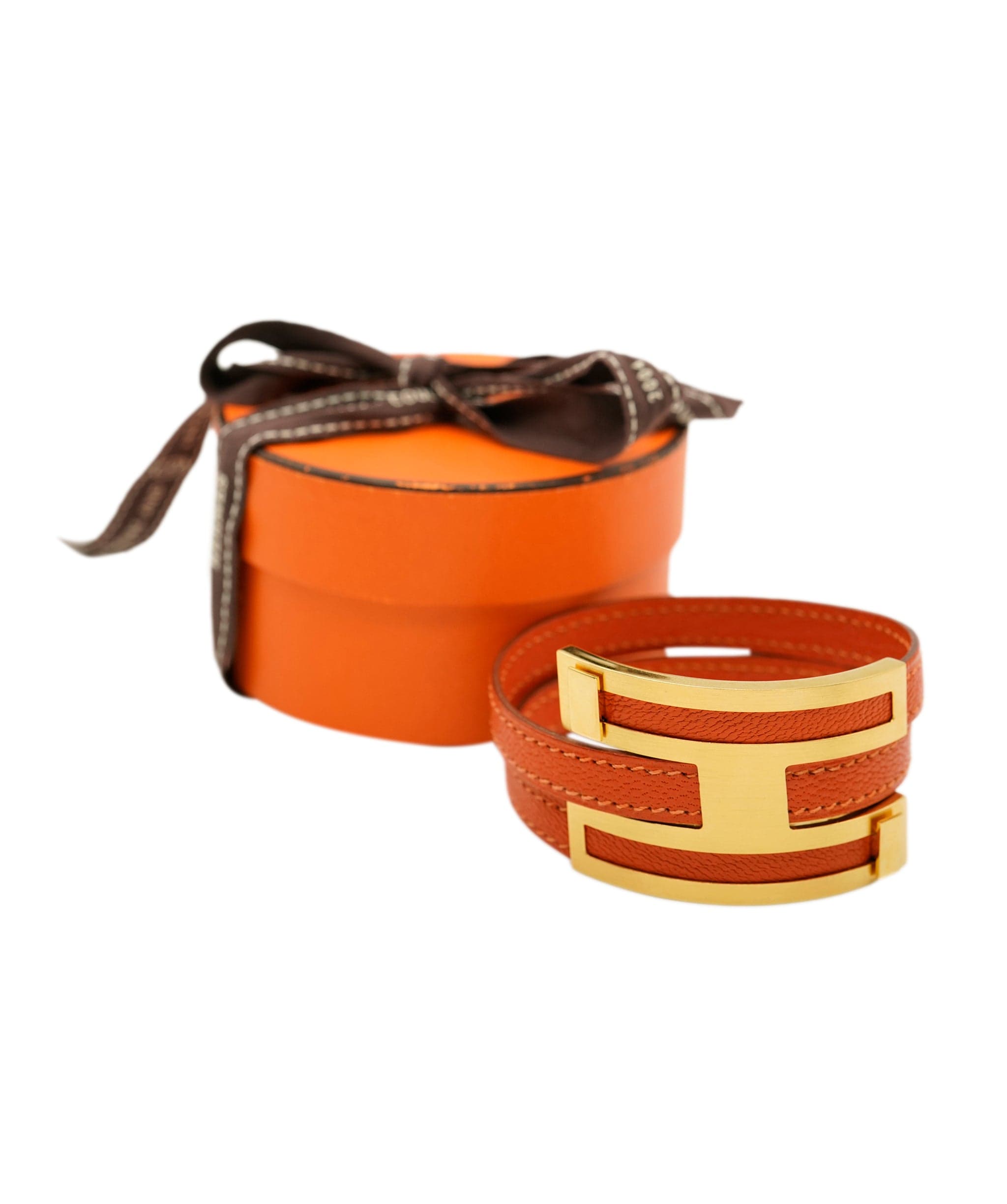 Hermès Hermes Orange Epsom Leather Gold tone Bracelet - AWL2753