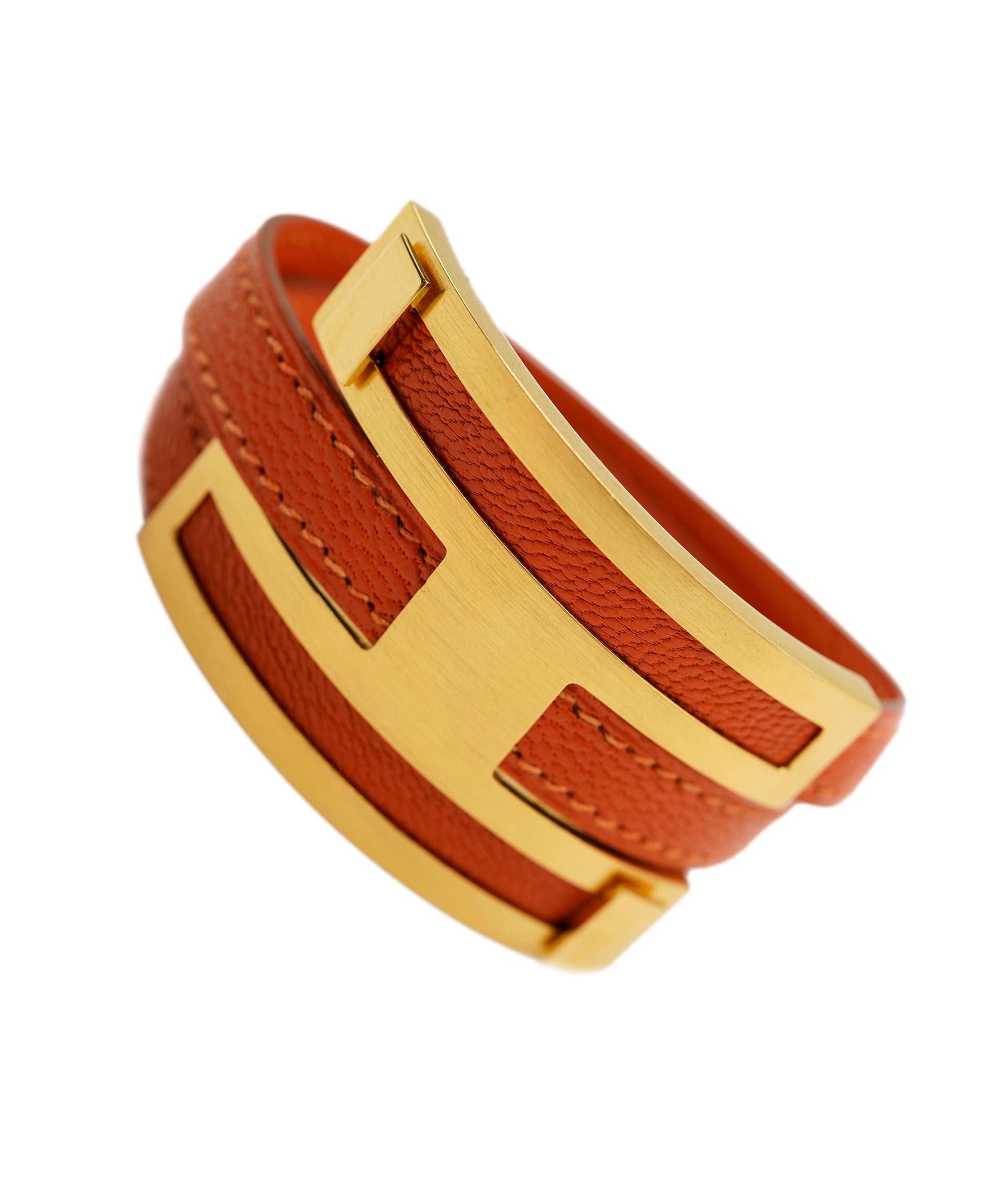 Hermès Hermes Orange Epsom Leather Gold tone Bracelet - AWL2753