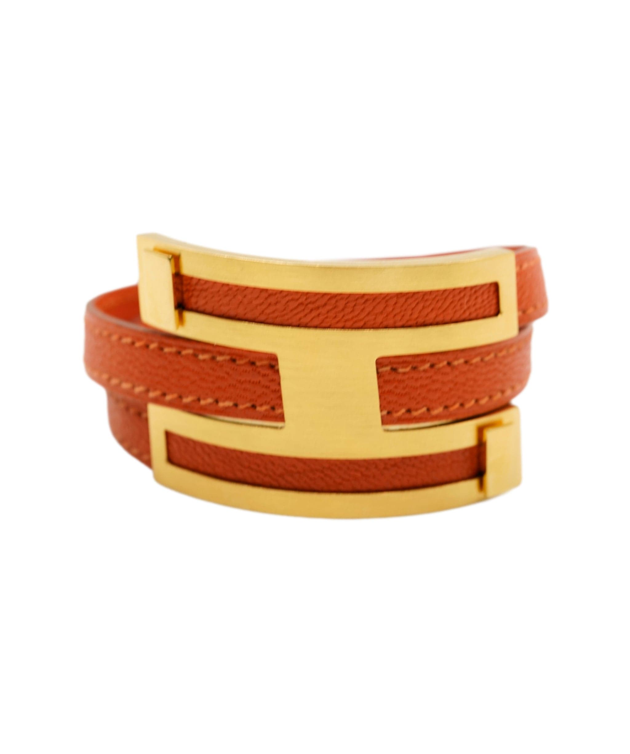 Hermès Hermes Orange Epsom Leather Gold tone Bracelet - AWL2753