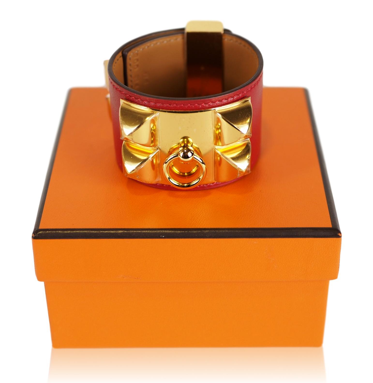 Hermès Hermès Swift Collier De Chien CDC S Bracelet Rouge Vif