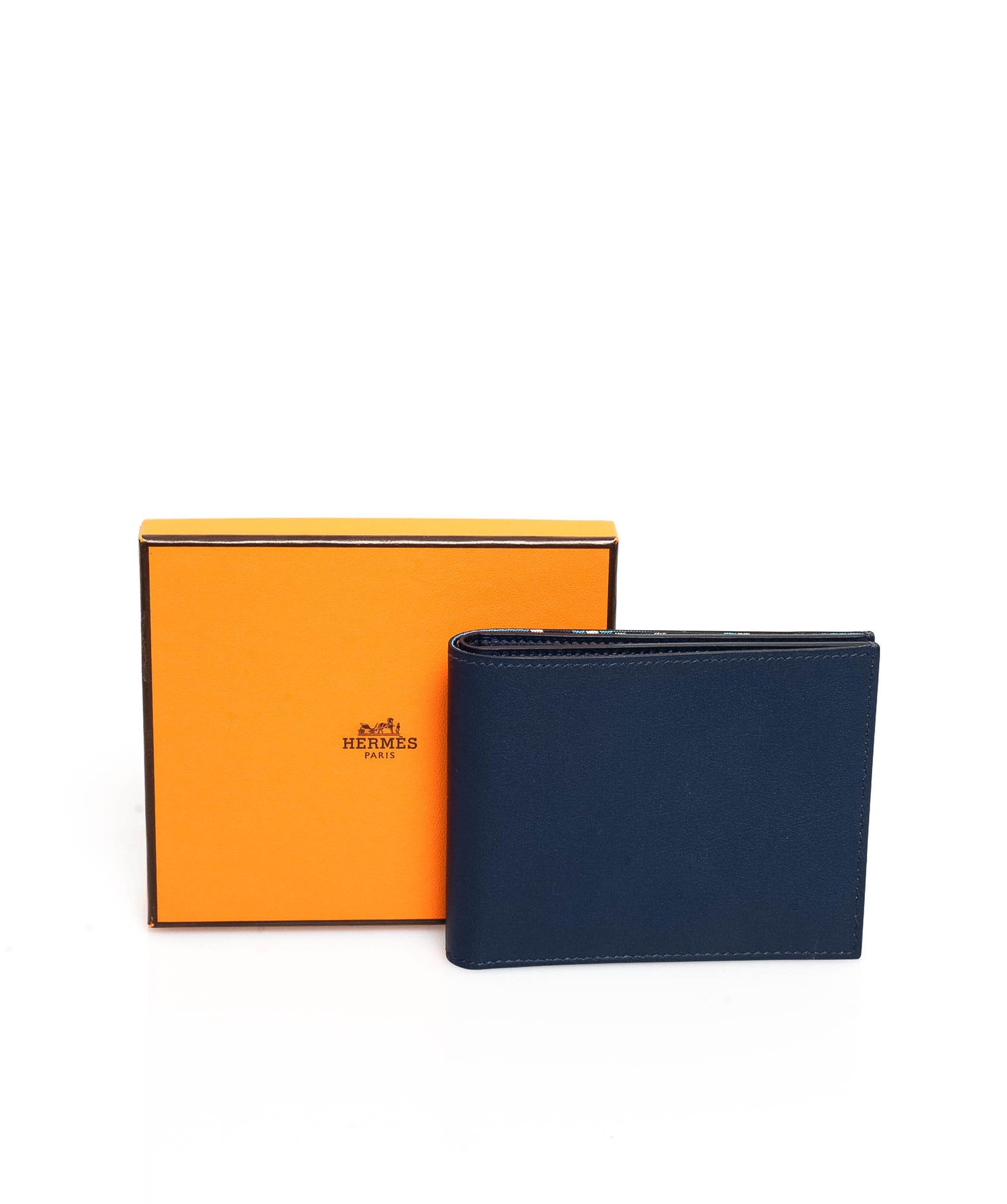 Hermès Hermes swift leather card holder wallet in blue nuit MW1580