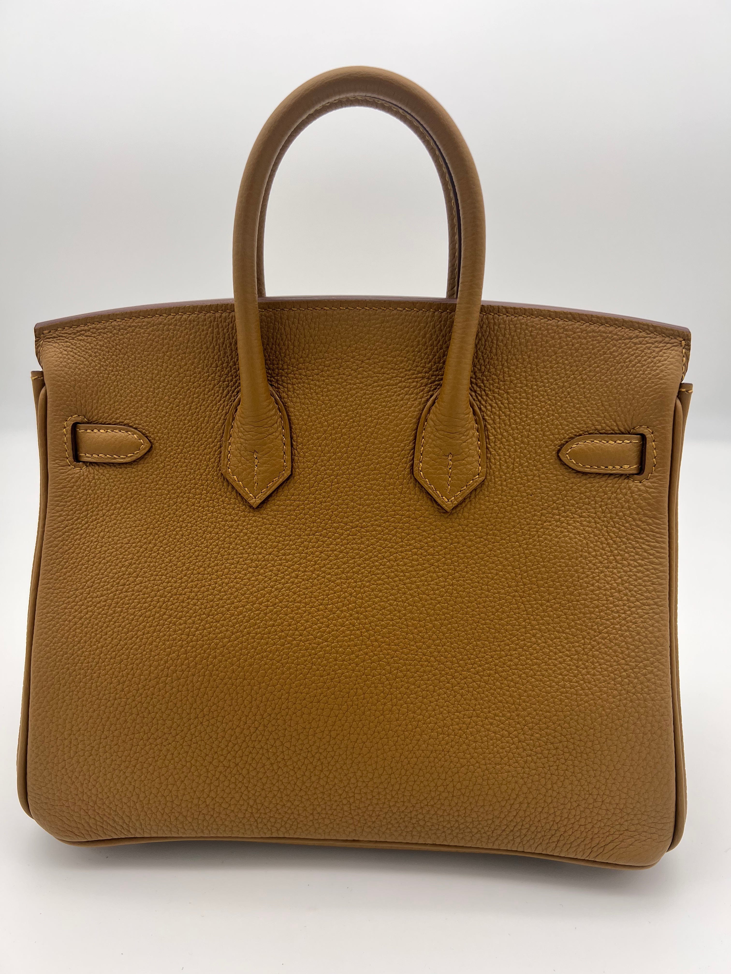 Hermès Hermes Birkin 25 Verso Bronze D'ore / Blue Brume Togo PHW AGL2380