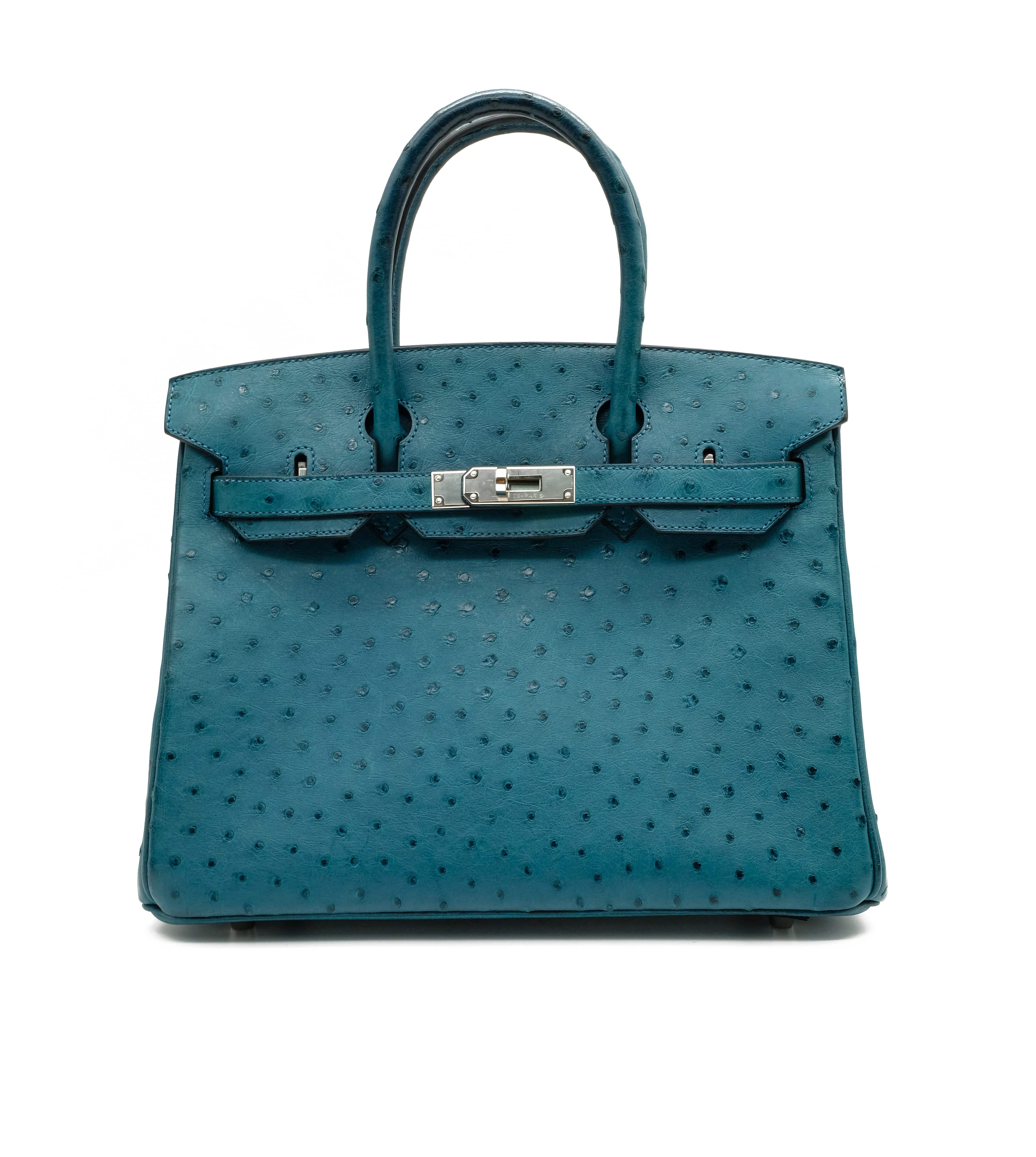 Hermès Hermes Birkin 30 Cobalt Blue Ostrich Handbag RJC1296