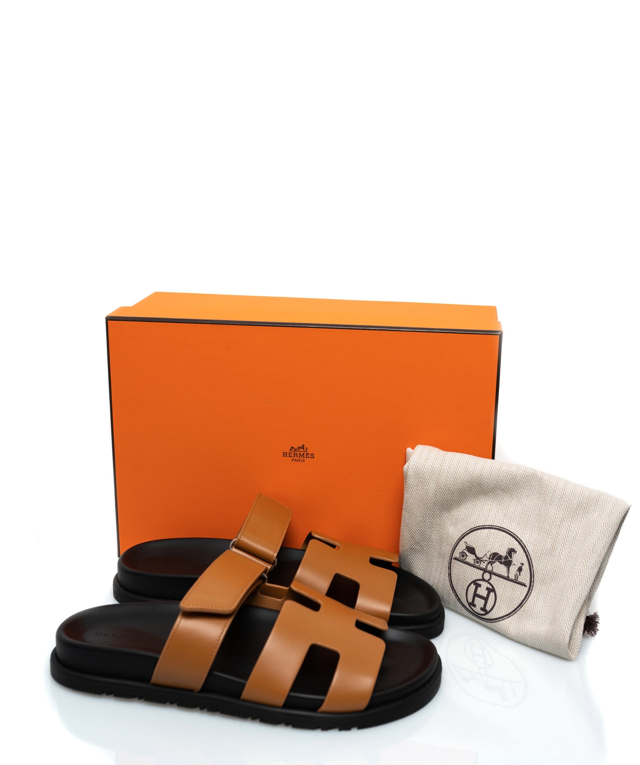 Hermès Hermes Chypre Gold Leather 38.5 Sandals - ADL1394