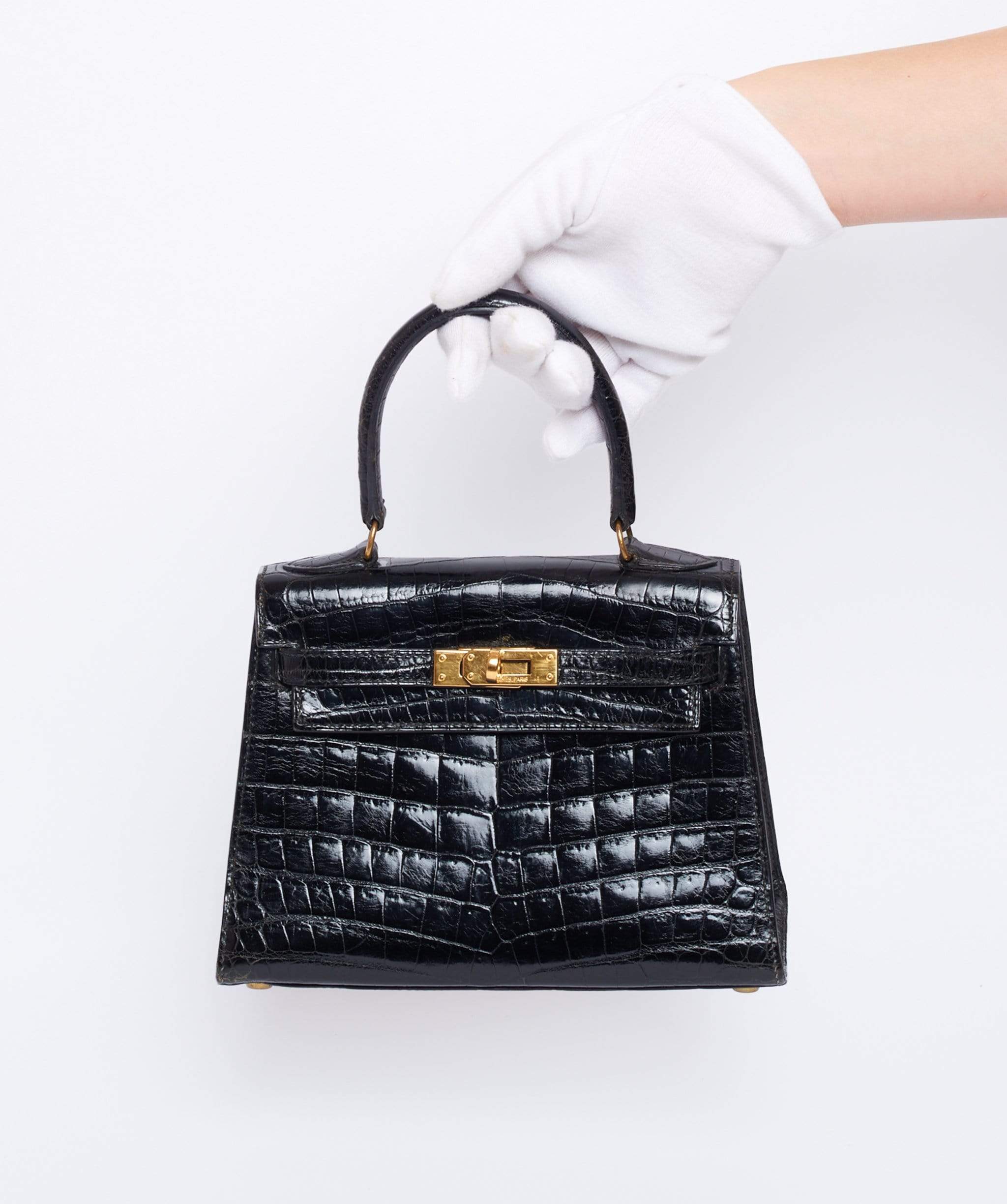 Hermès Hermes crocodile kelly 20 black GHW