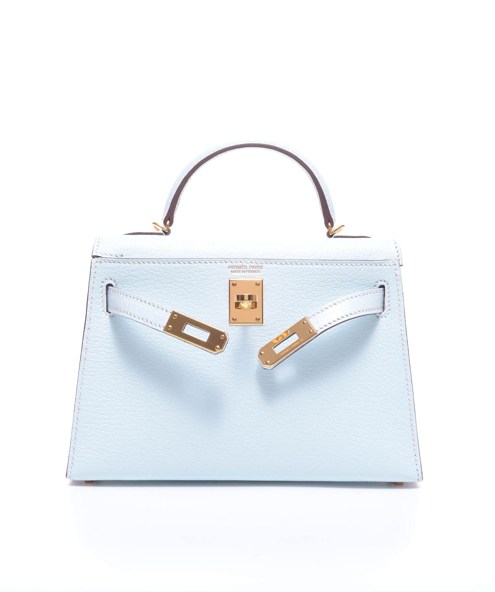 Hermès Hermes Kelly 20 Blue Brume Chevre GHW #U SKL1229